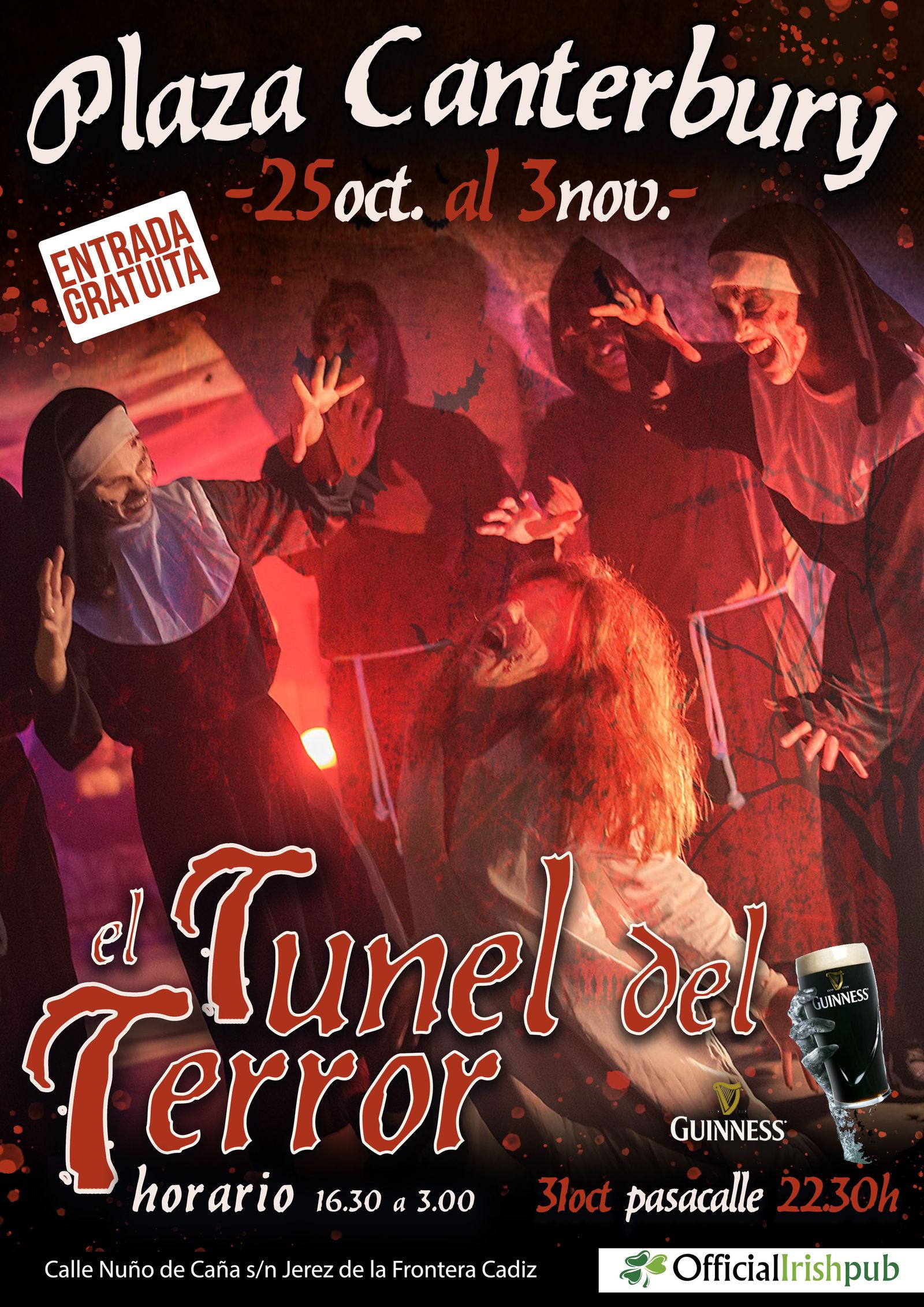 PLAZA DE CANTERBURY. El conocido pub de la calle Nuño de Caña ha programado varios actos para este Halloween 2019, todos con entrada libre. Entre ellos destaca su espeluznante Túnel del Terror, un pasacalles de miedo el jueves 31 a las 22:30 horas y, una hora después, el concierto de La Banda del Pelícano.