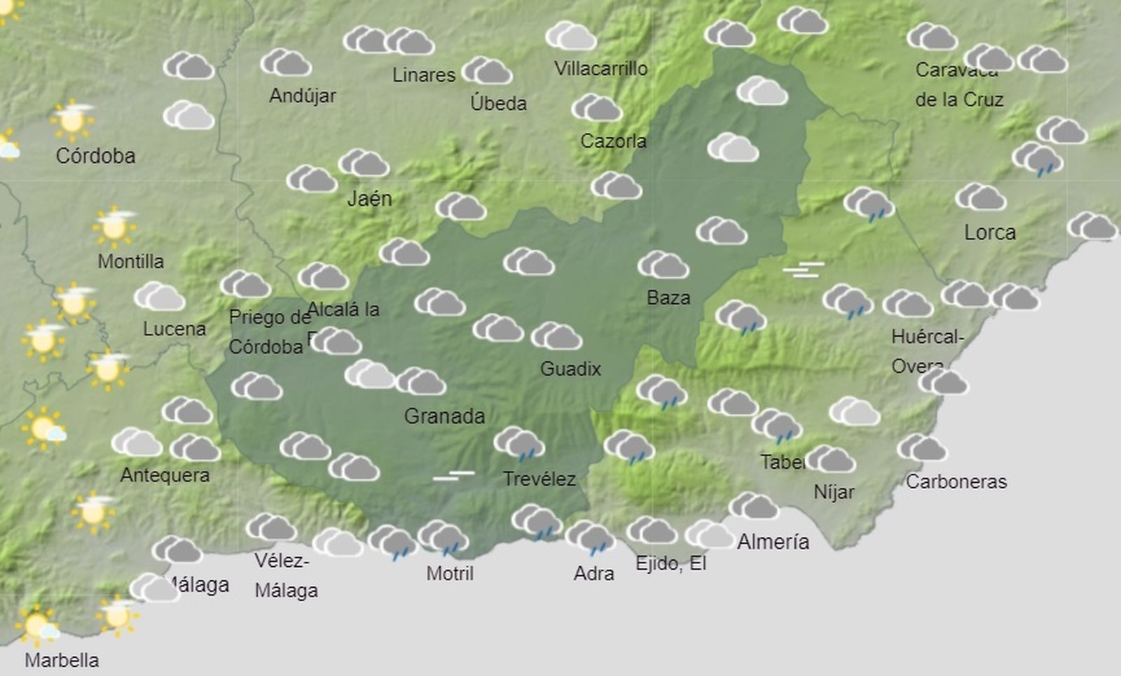 Mapa de previsión de AEMET para el sábado 5 de marzo en Granada