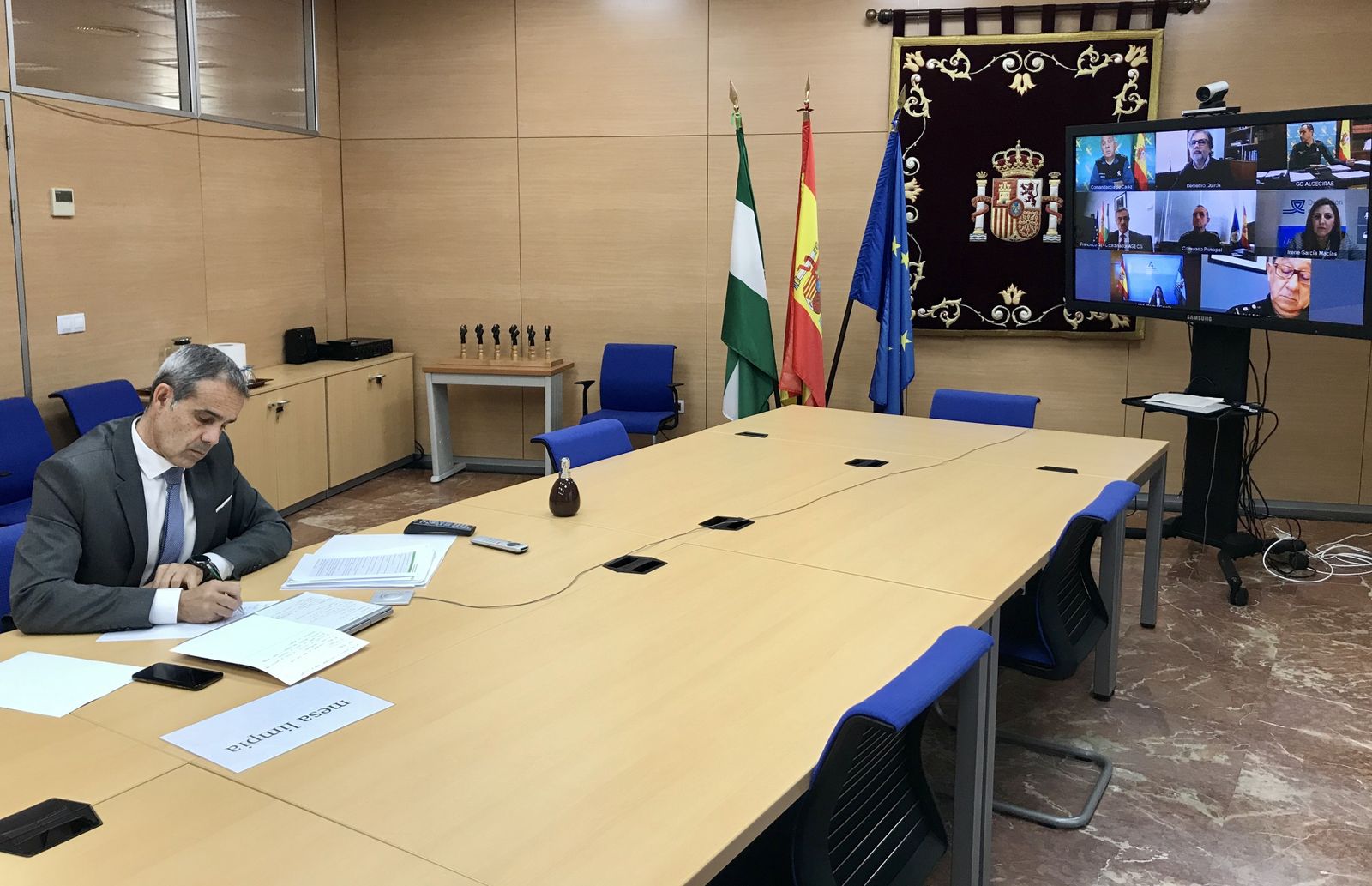 José Pacheco, durante la reunión llevada a cabo por vía telemática.