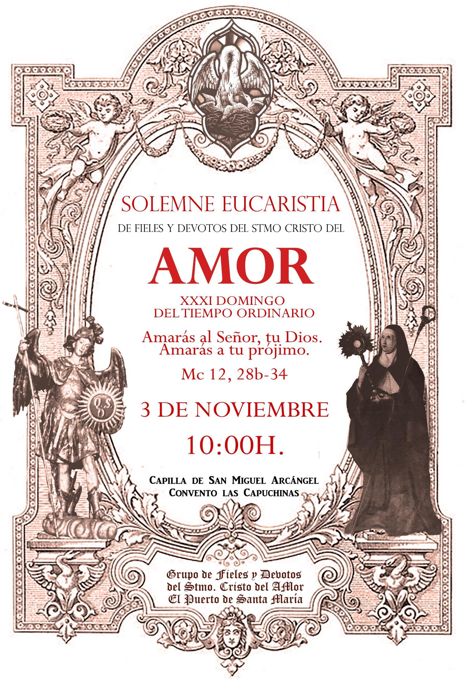 Cartel de la misa en el Convento de Las Capuchinas.