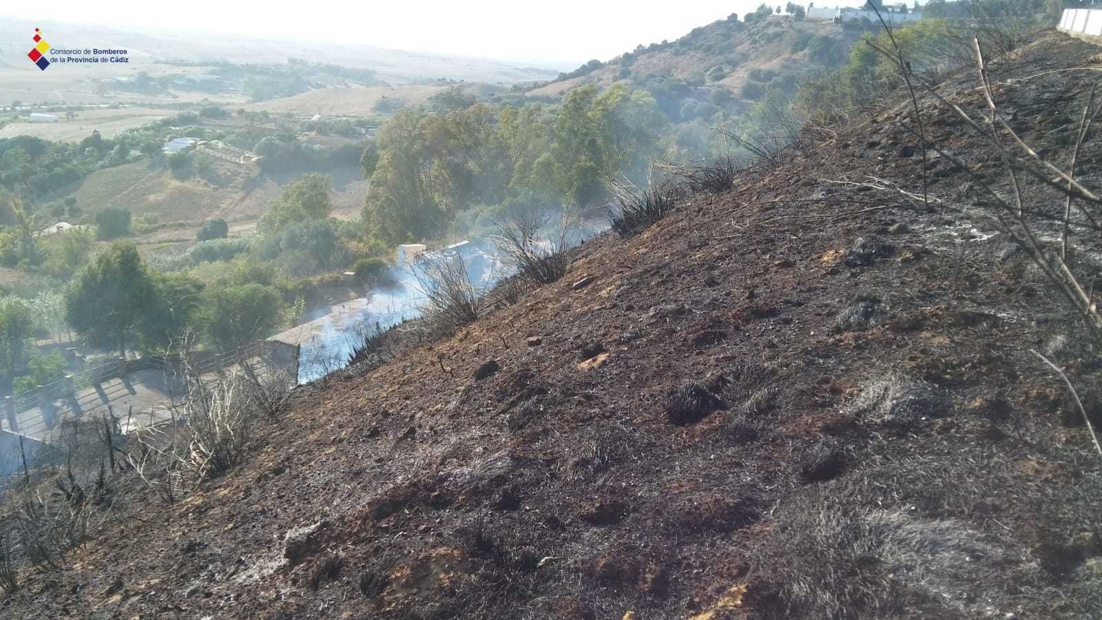 Zona de pastos calcinada por el incendio de Medina Sidonia