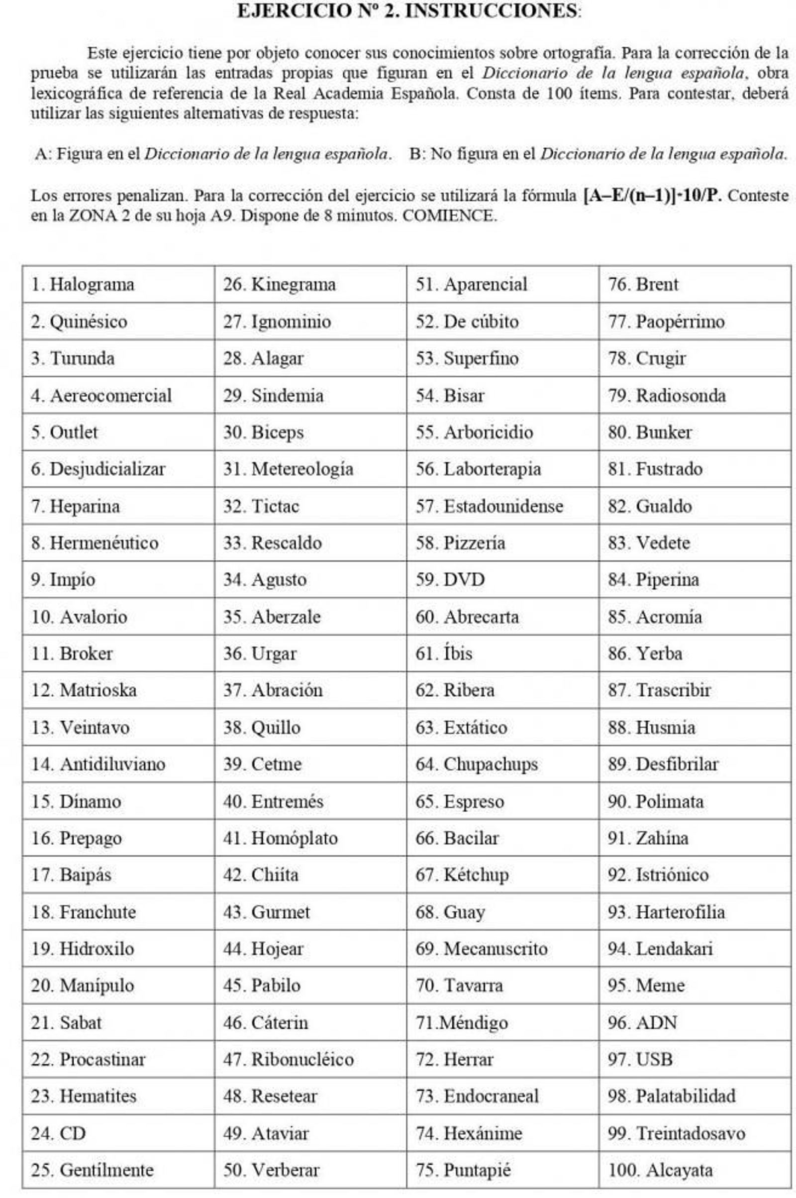 Examen de ortografía de las oposiciones a la Policía Nacional.