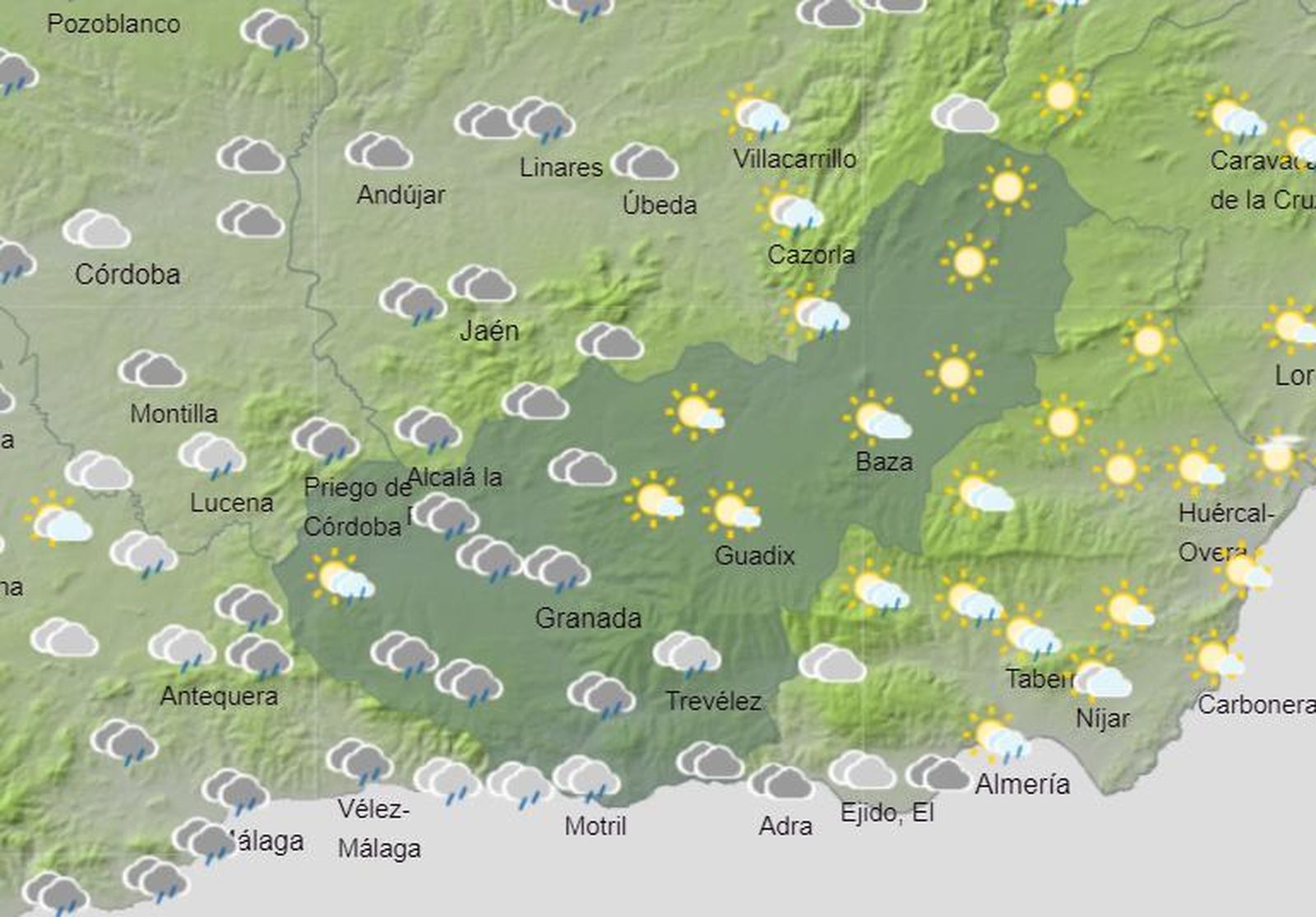 Tiempo en Granada | Se espera una tarde pasada por agua en distintos puntos de la provincia
