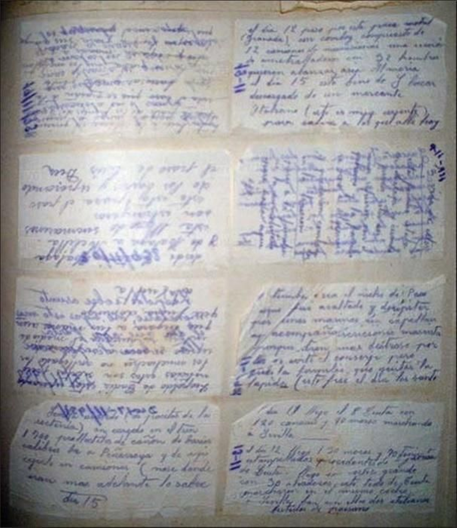 Mensajes incautados al agente A35, escritos en papelillos de fumar. Mensajes incautados al agente A35, escritos en papelillos de fumar.