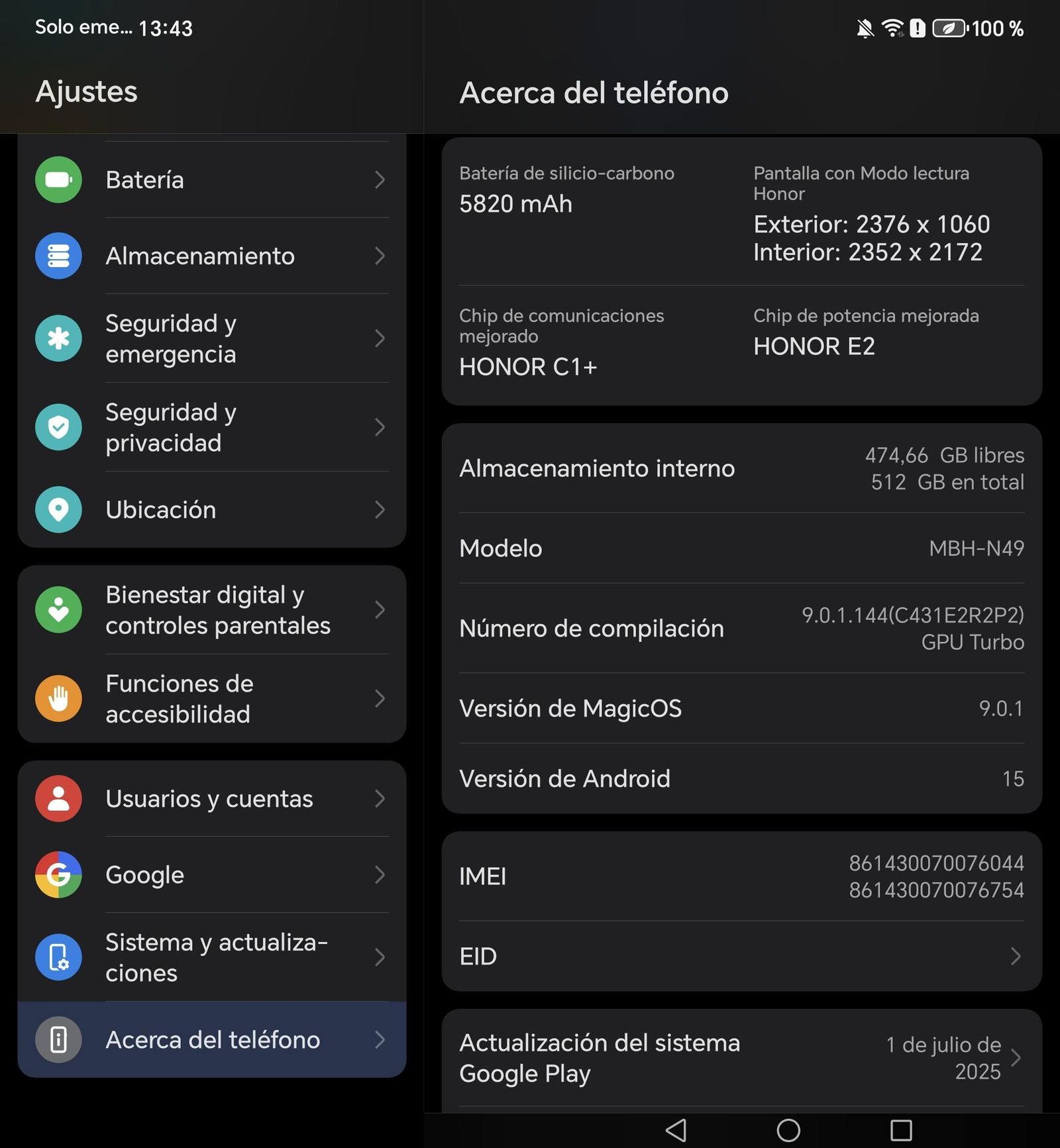 Smartphone plegable Honor Magic V5