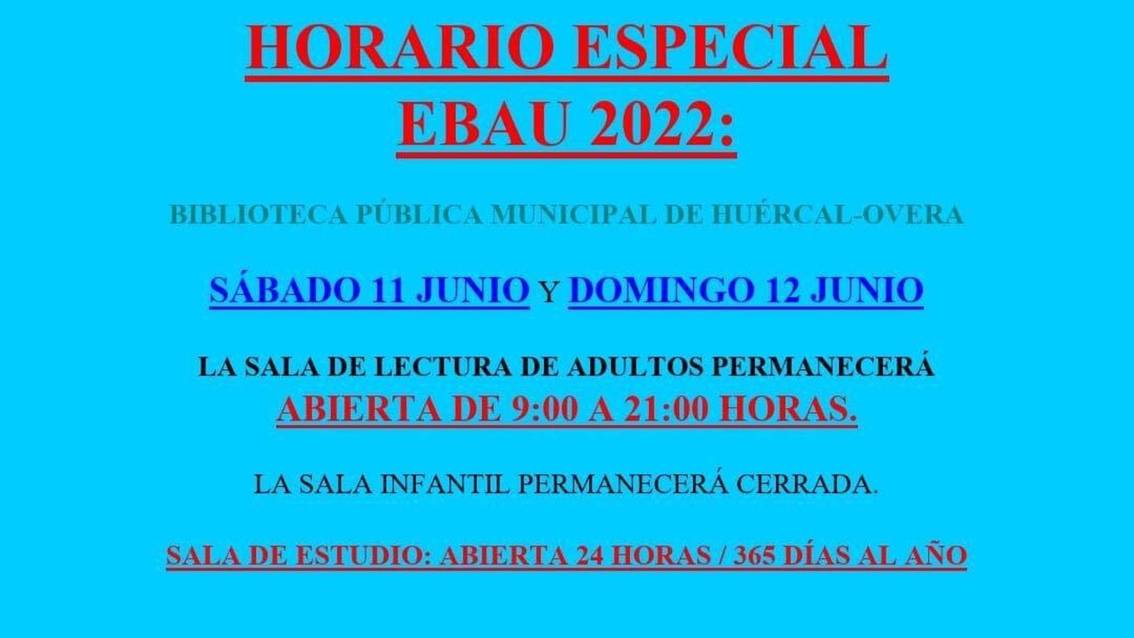Horario de la biblioteca Municipal este fin de semana.