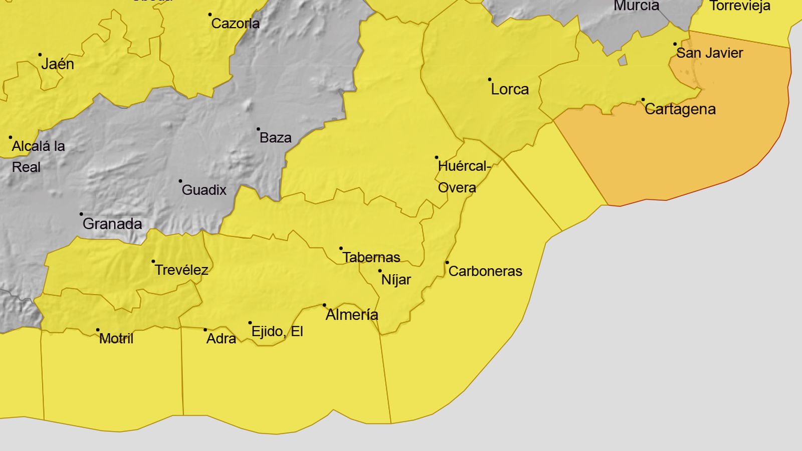 Alerta amarilla en toda Almería para el sábado 7 de febrero