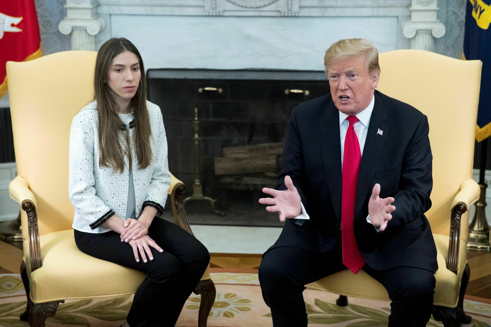 Fabiana Rosales, esposa del líder opositor venezolano Juan Guaidó, en la Casa Blanca junto a Donald Trump.