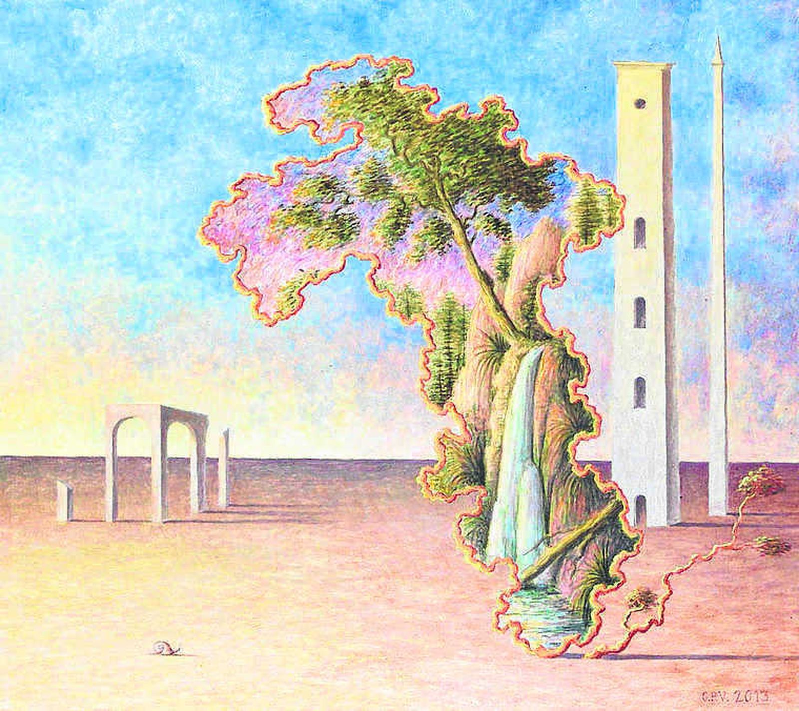 Una pintura con cascada y caracol, de Pérez Villalta.