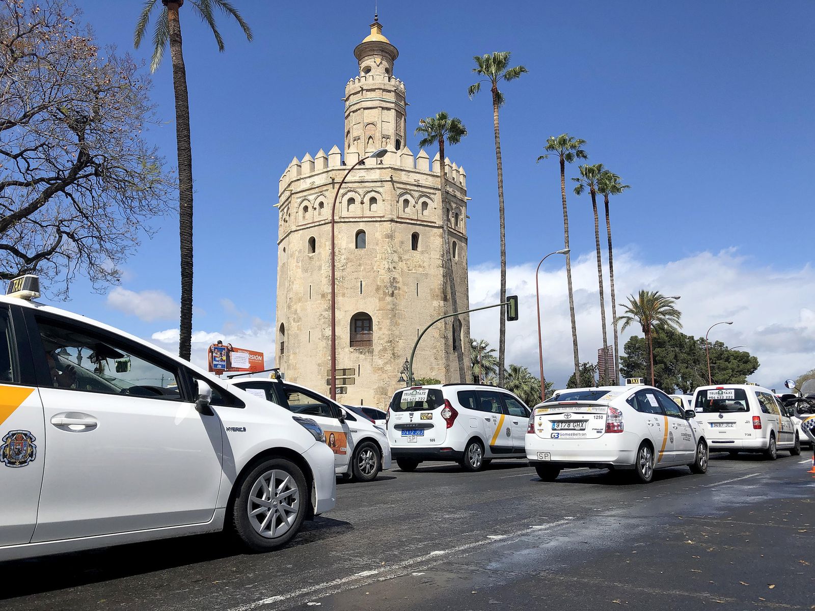 Taxistas de Sevilla, durante una marcha de protesta antes de la pandemia.