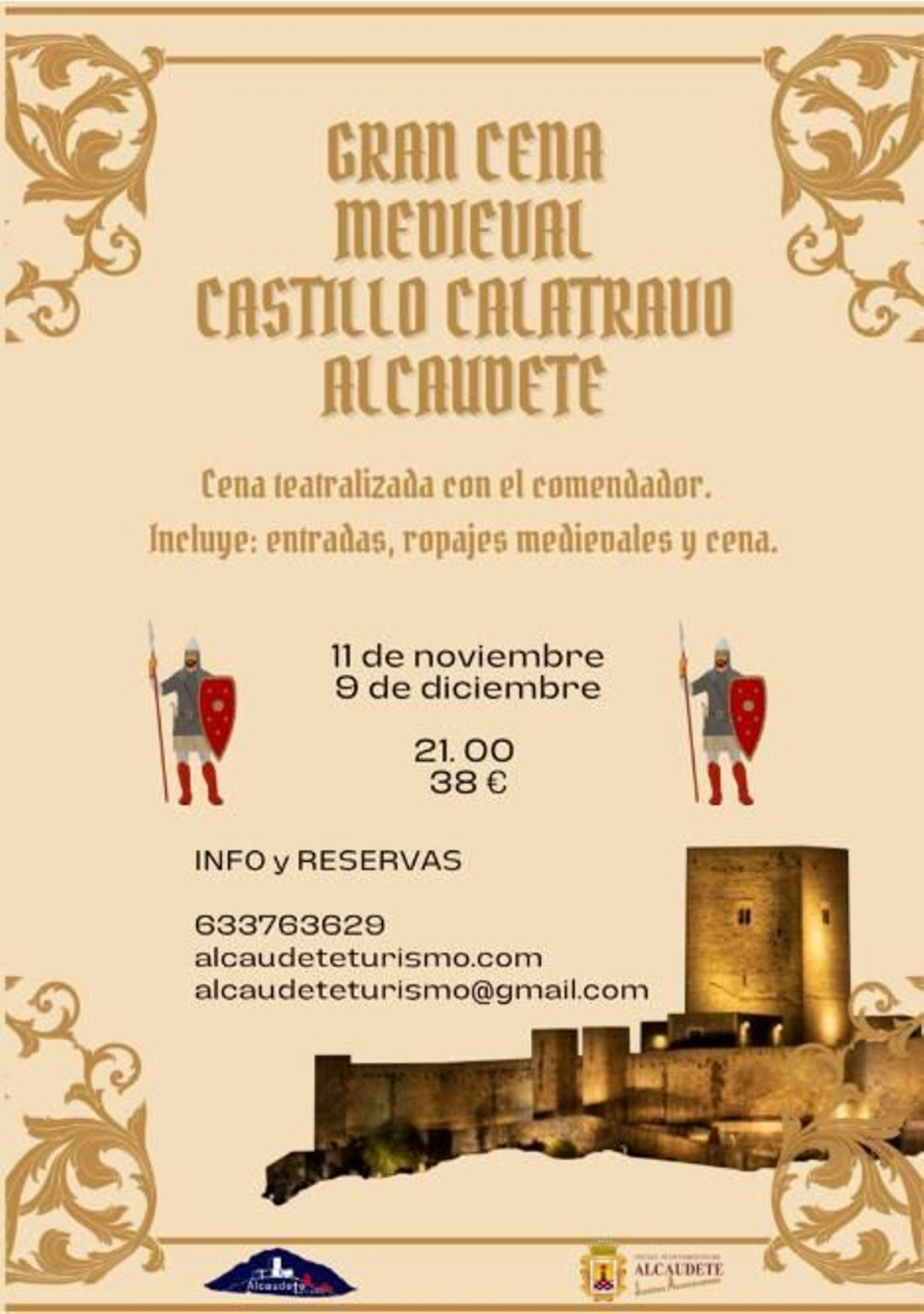 Cartel de la gran cena teatralizada en la que conocerás al Comendador del Castillo.