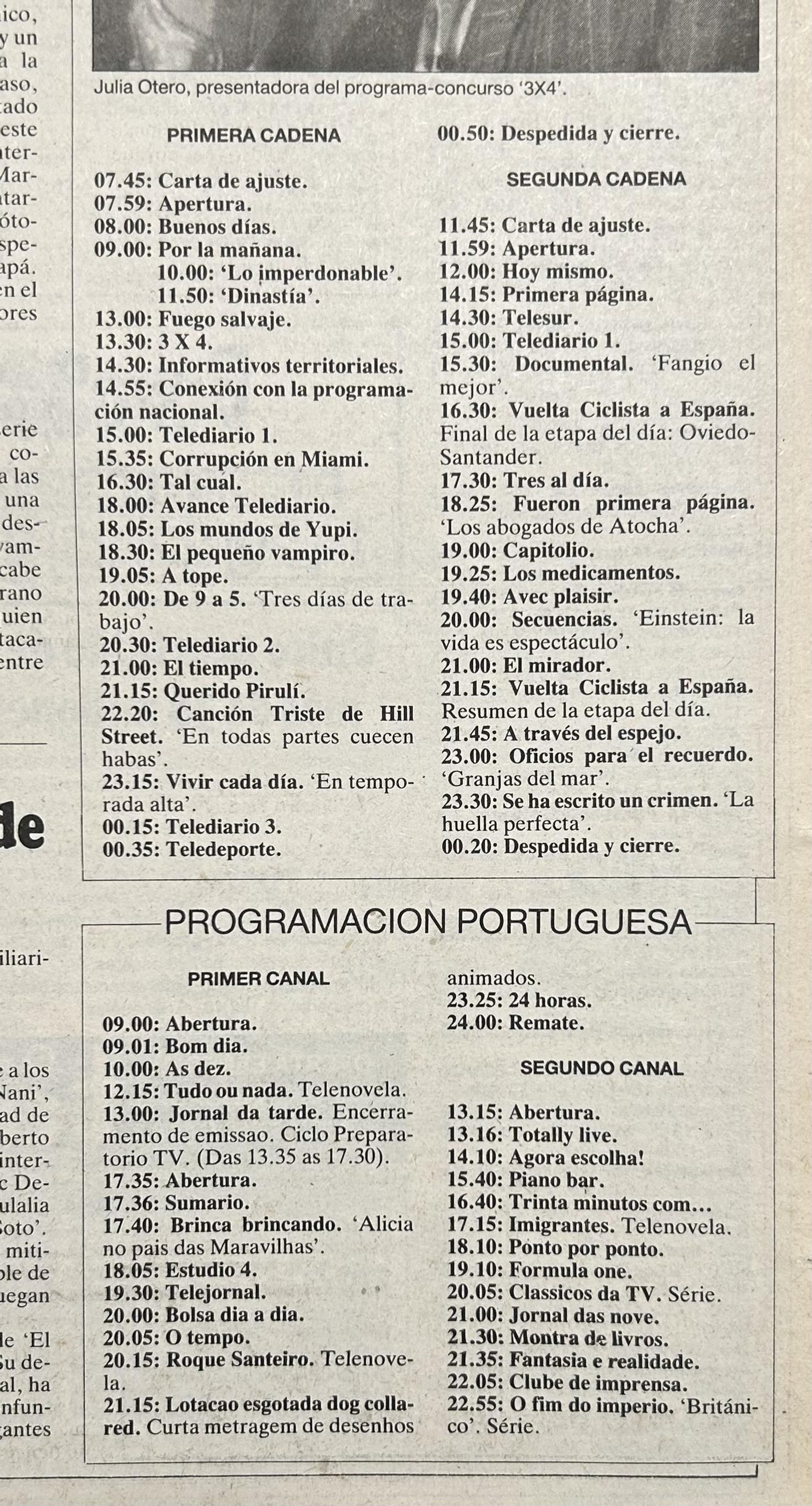Programación de televisión del 4 de mayo de 1988.