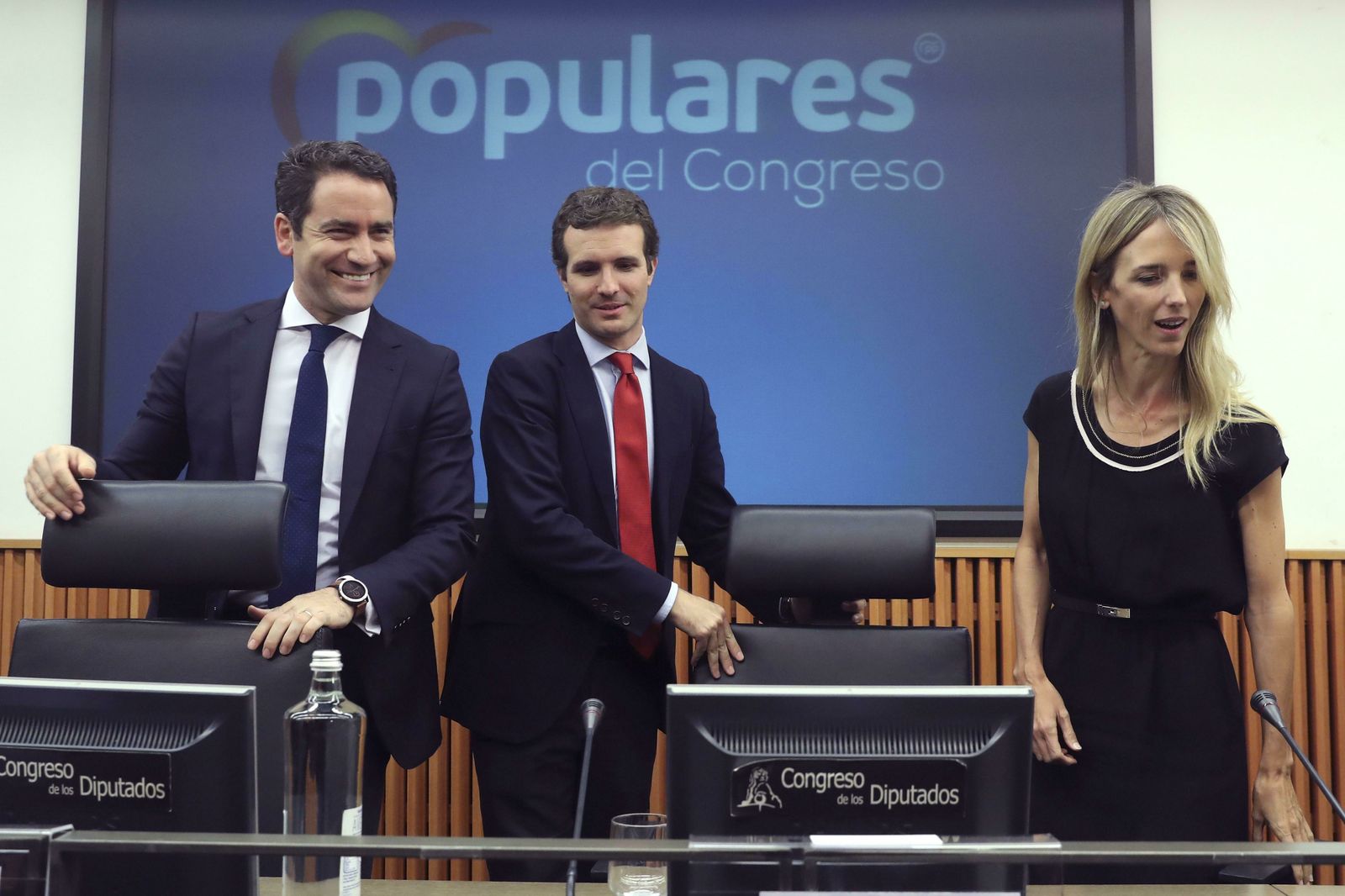 Teodoro García Egea, Pablo Casado y Cayetana Álvarez de Toledo.
