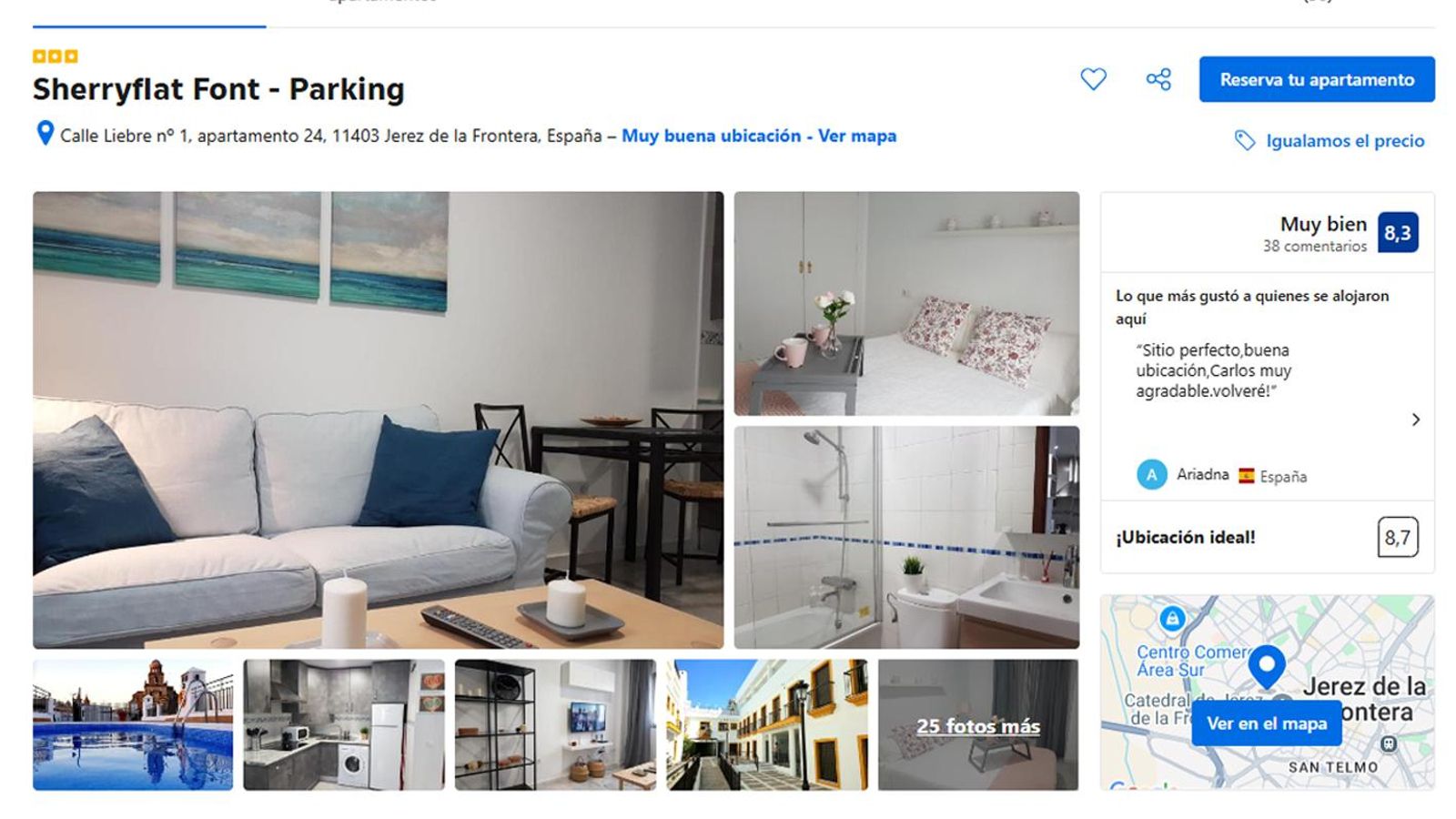 Captura de la web de la empresa que gestiona el piso de Ortega promocionándola con fines turísticos.