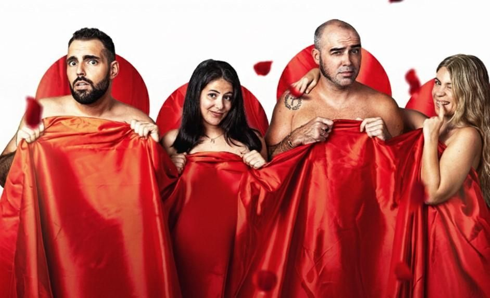 El elenco de actores que pone en escena ‘Dos+dos’ en el Teatro Apolo.