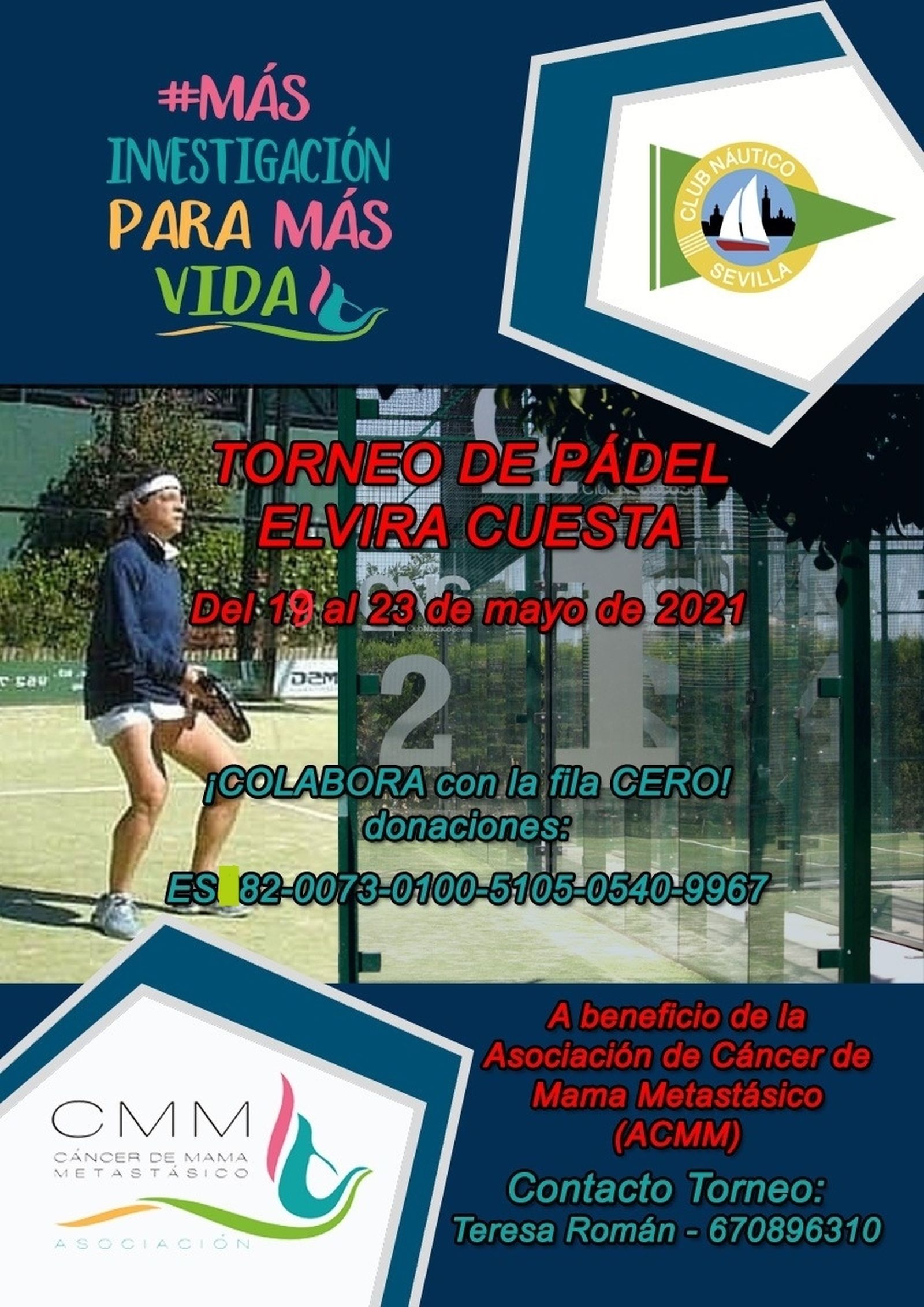Cartel del I Torneo de Pádel Elvira Cuesta a beneficio de la Asociación de Cáncer de Mama Metastásico.