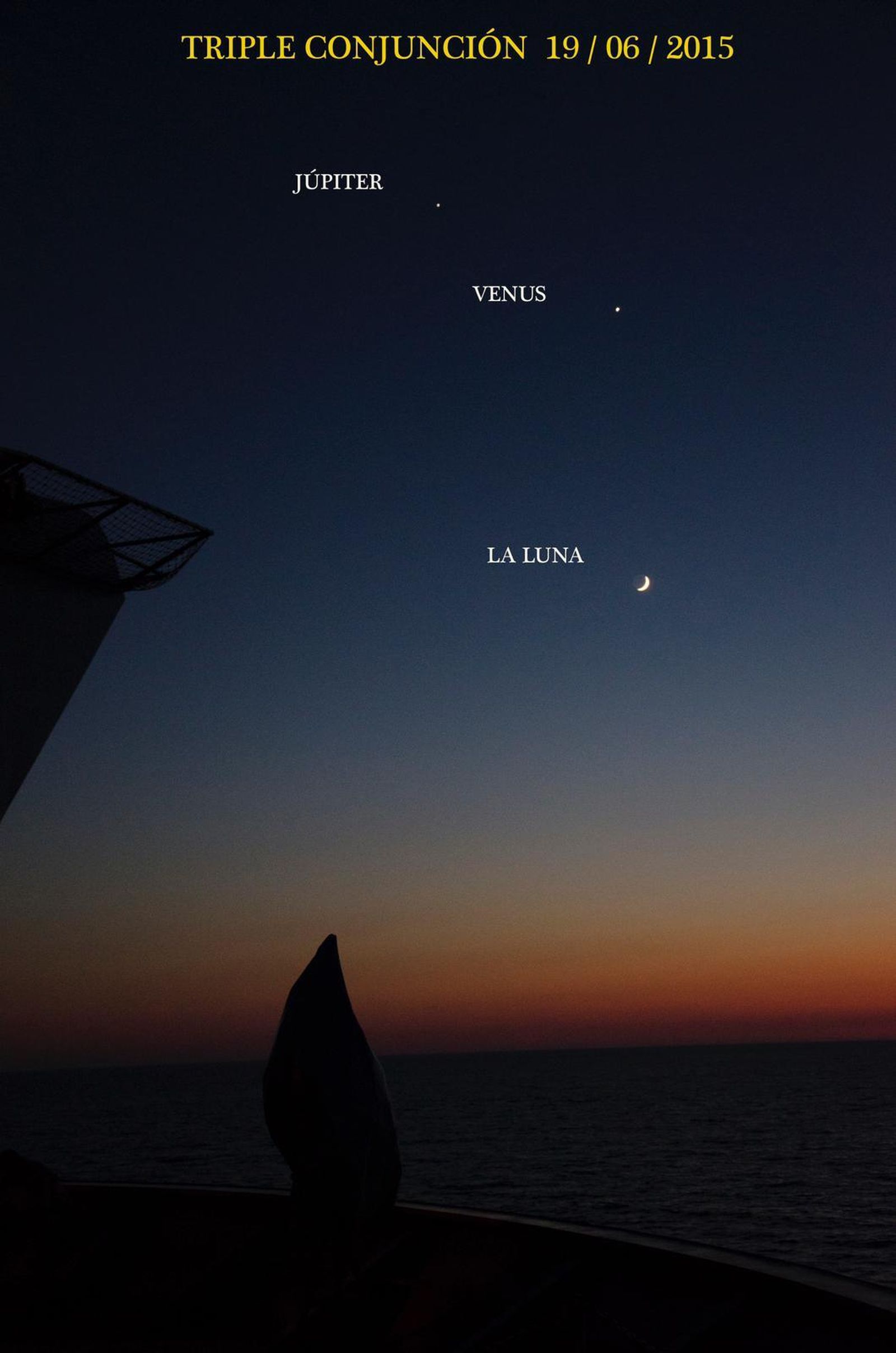 Un conjunción de planetas en 2015 en una imagen cedida por Observando la Noche.