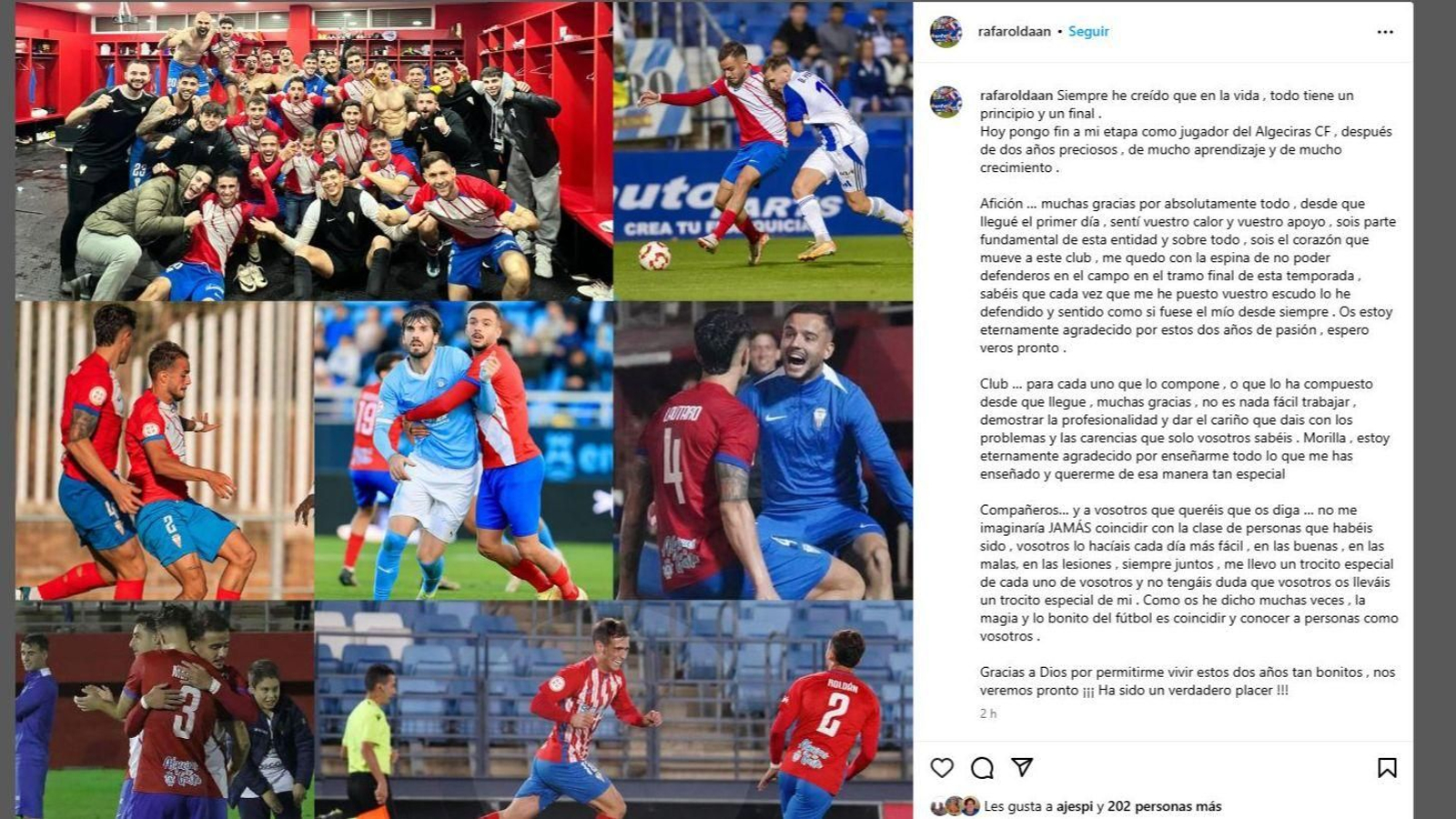 La carta de despedida de Rafa Roldán.