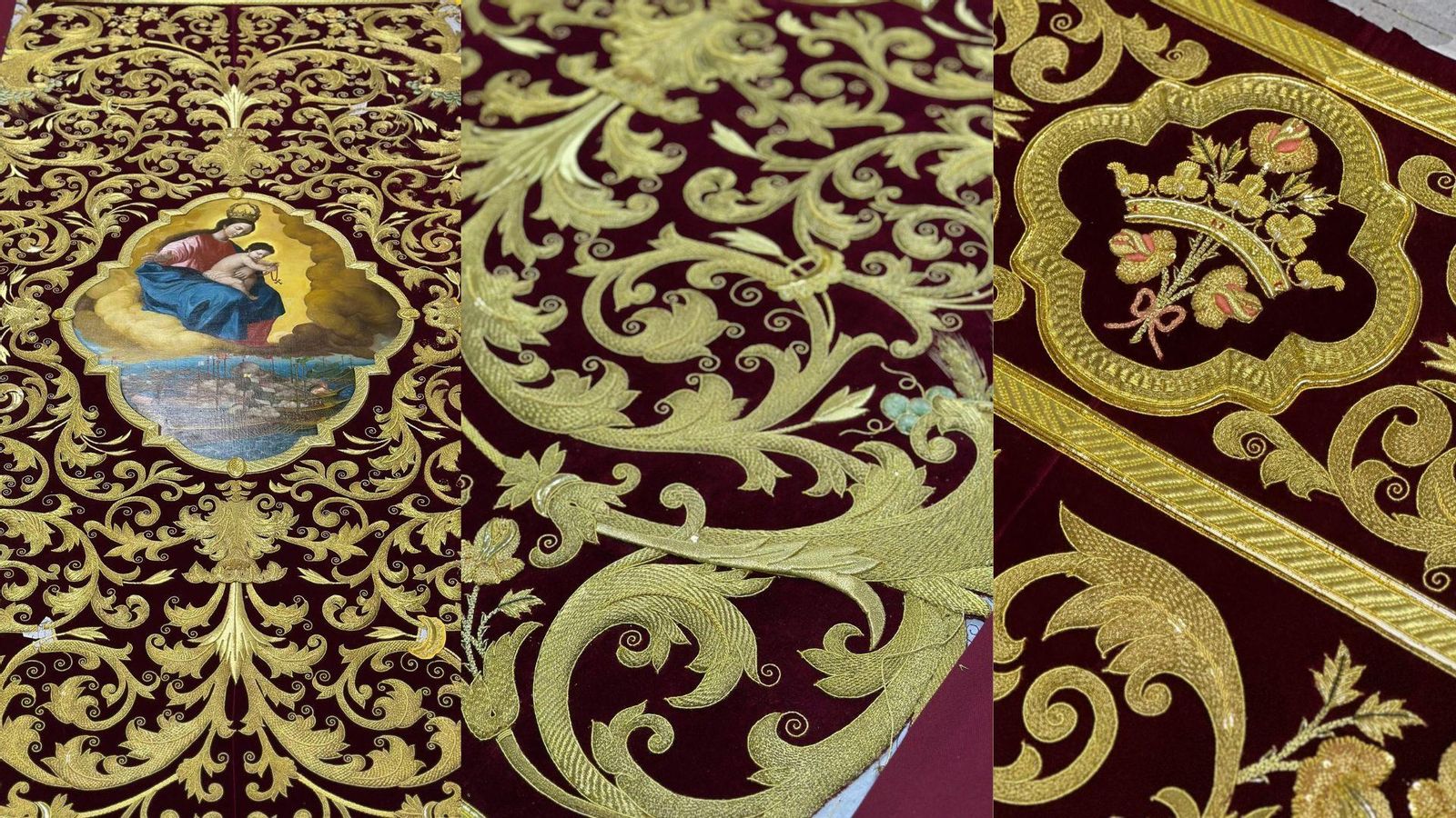 Avances en el bordado del techo de palio