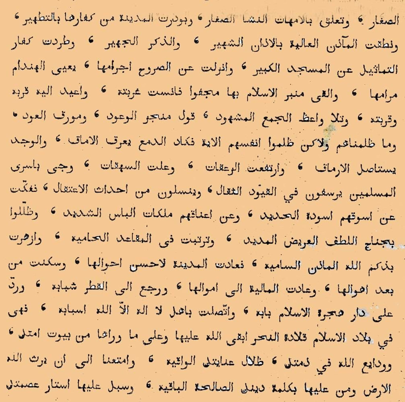 Fragmento de la carta enviada por Muhammad V al sepulcro de Mahoma relatando cómo conquistó Algeciras (Códice nº 1825. Monasterio de El Escorial)