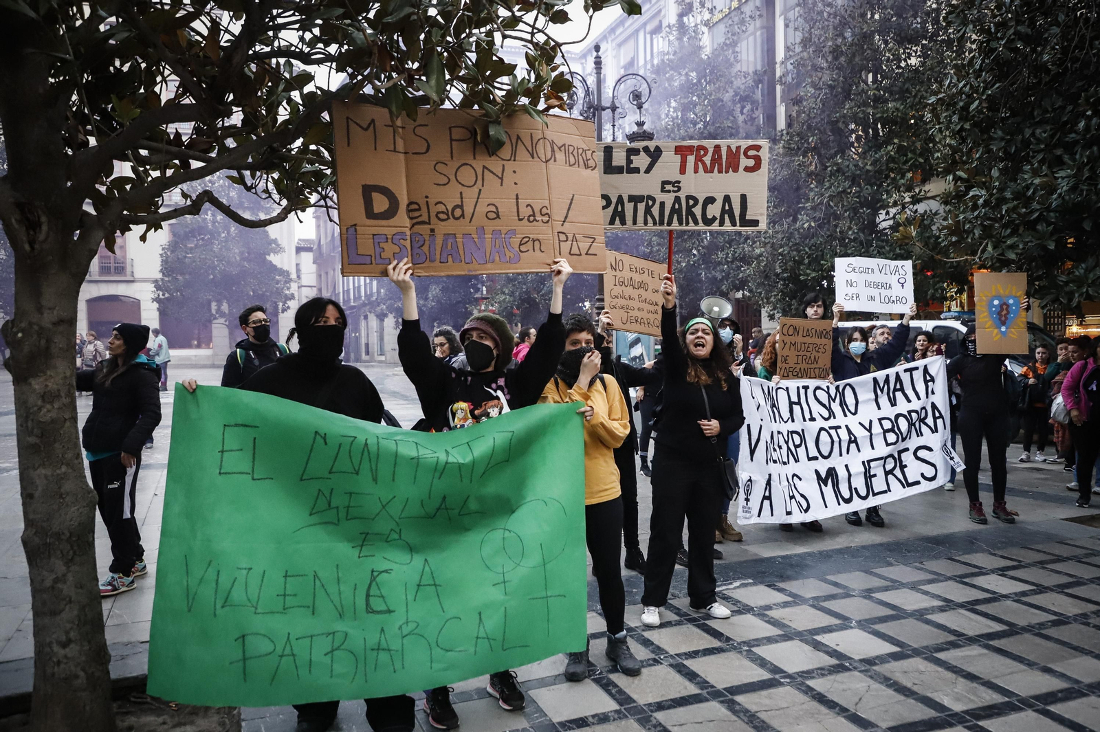 Una ola morada inunda la avenida principal de Granada en el Día de la Mujer