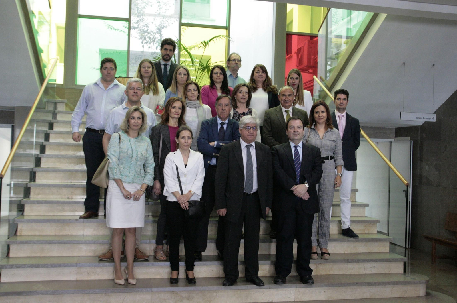 Representantes de la judicatura y de la Fiscalía de Huelva, en el Palacio de Justicia, ayer.
