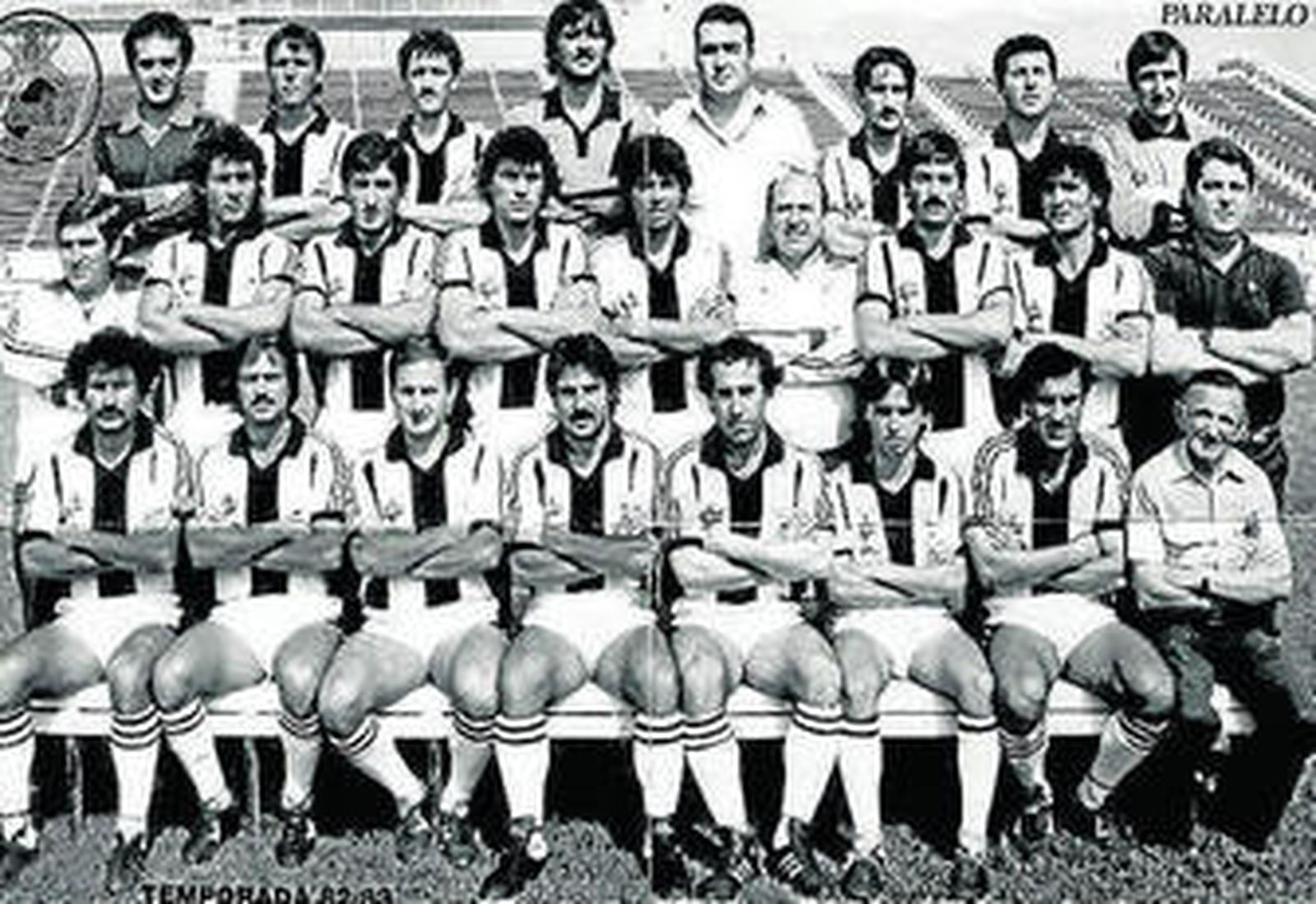 Foto oficial de la plantilla de la Real Balompédica en la andadura 1982-83.