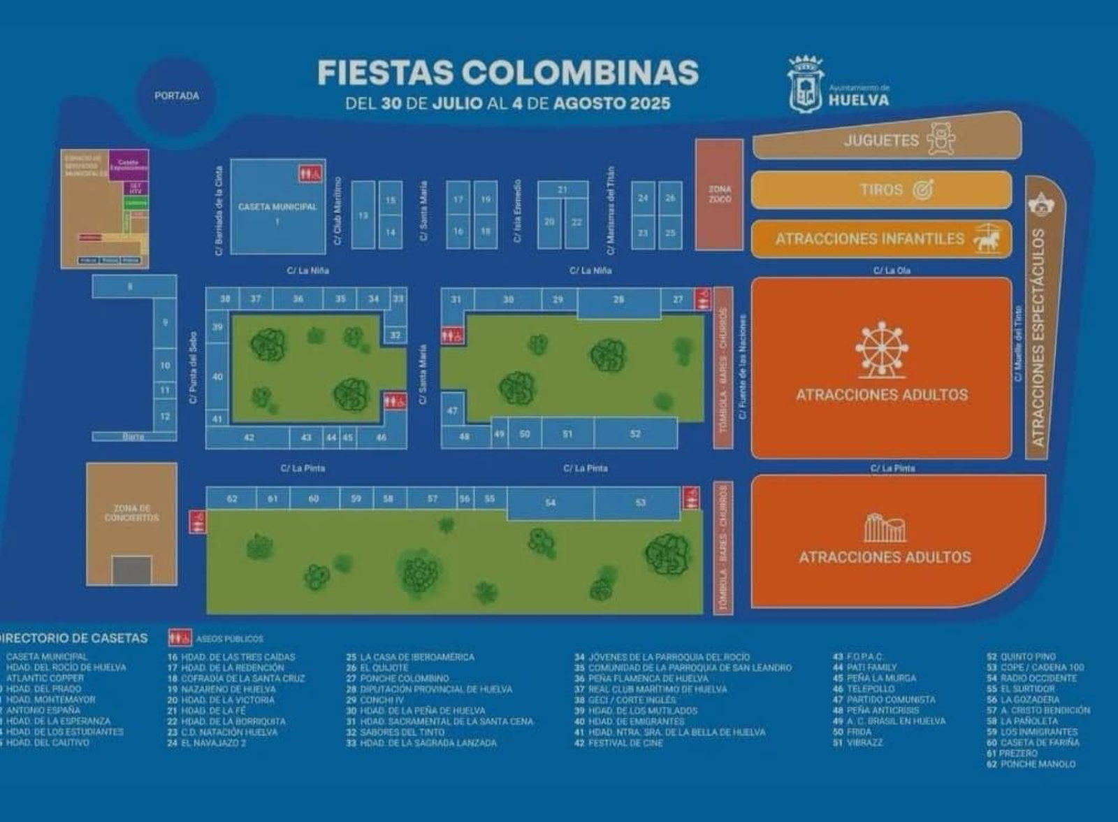 Guía del recinto de las Fiestas Colombinas 2025.
