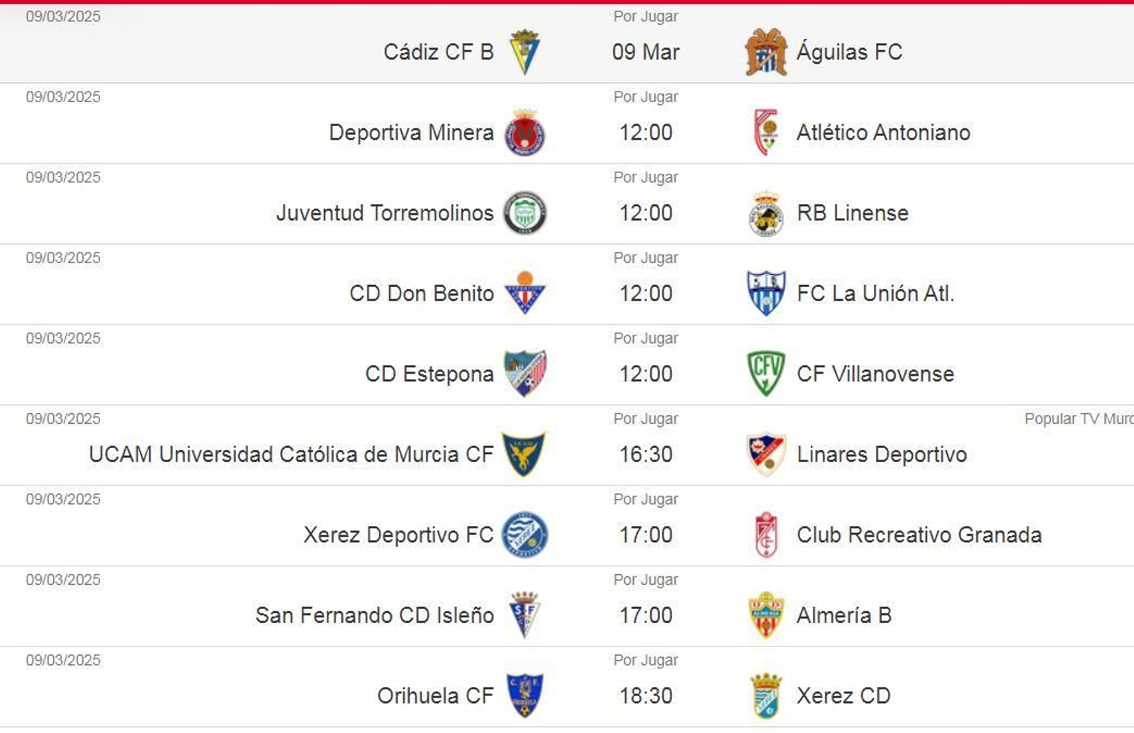 Horarios de la jornada 26 en el grupo IV de la Segunda Federación