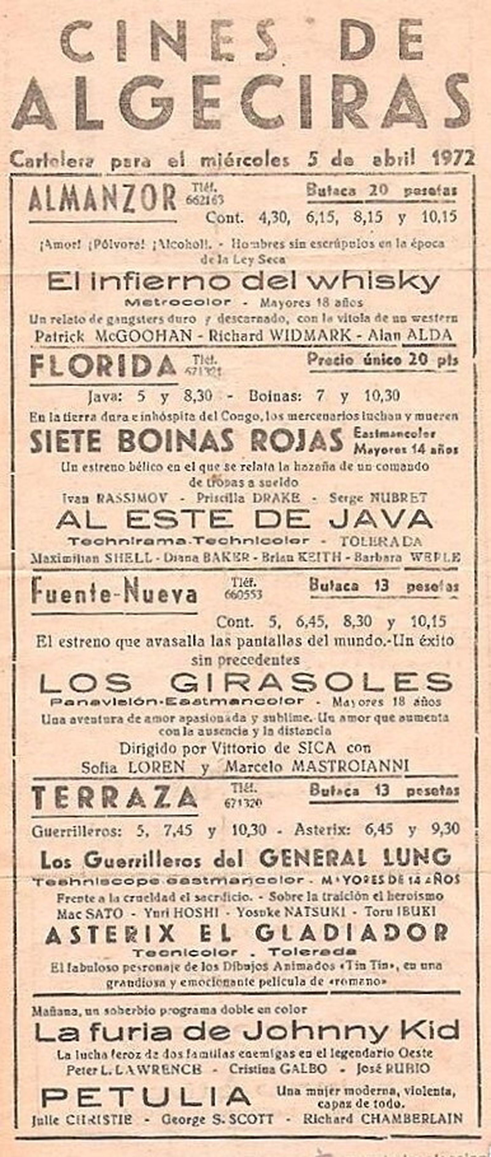Folleto de 1972 con la cartelera.