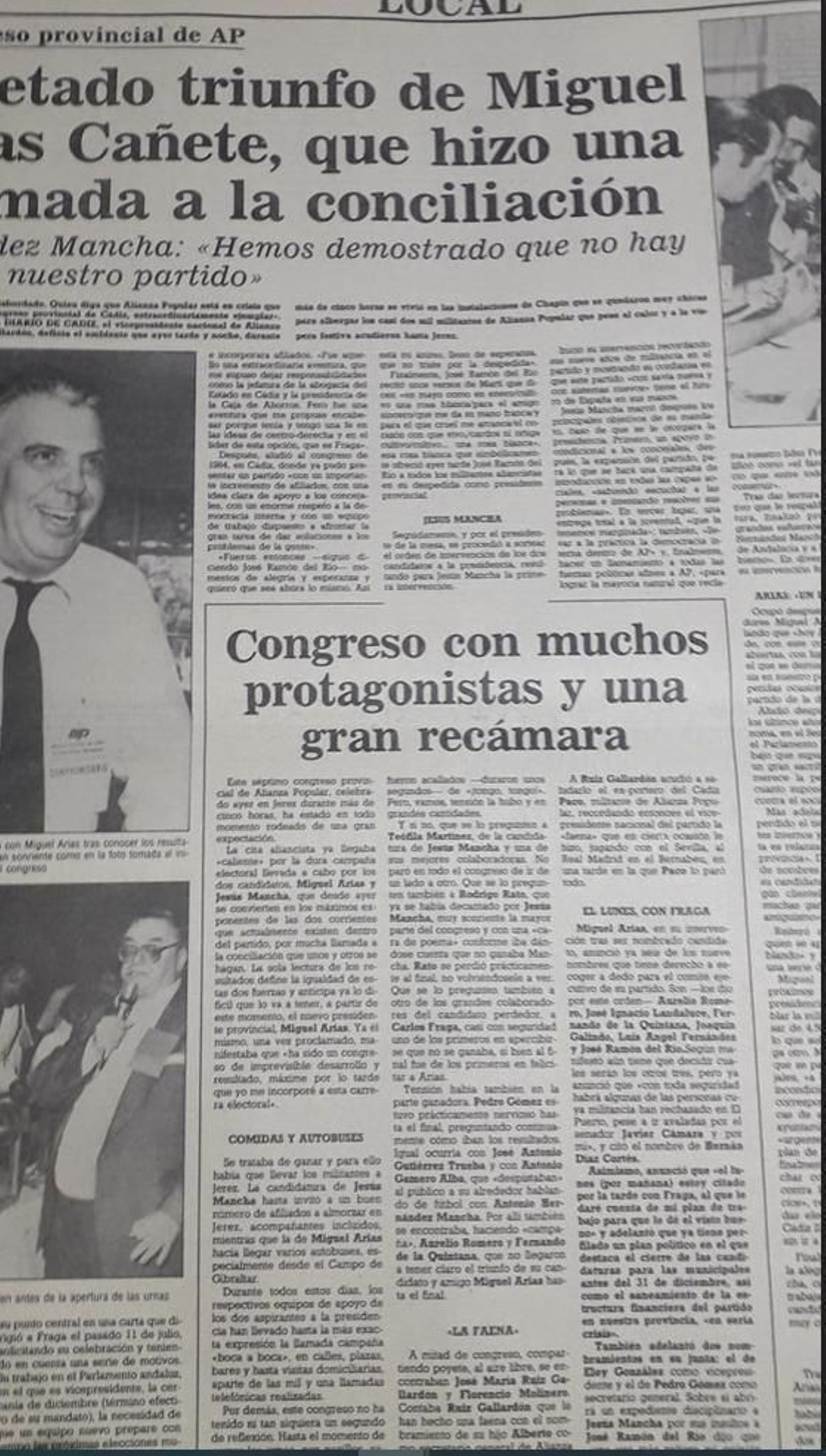 La crónica del histórico congreso provincial de AP de 1986 celebrado en Jerez La crónica del histórico congreso provincial de AP de 1986 celebrado en Jerez