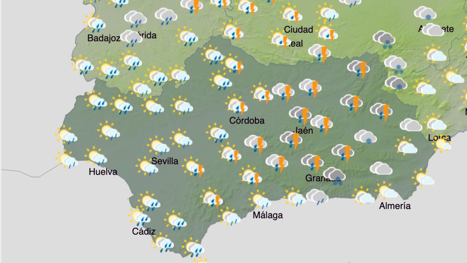 Previsiones de lluvia en Andalucía para el sábado 24 de enero de 2026