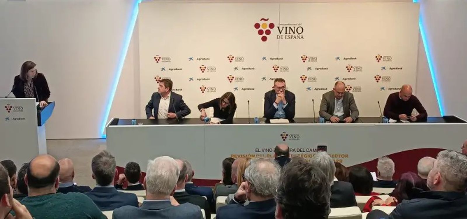 Responsables sectoriales e institucionales durante la presentación de la revisión del plan estratégico del vino español.