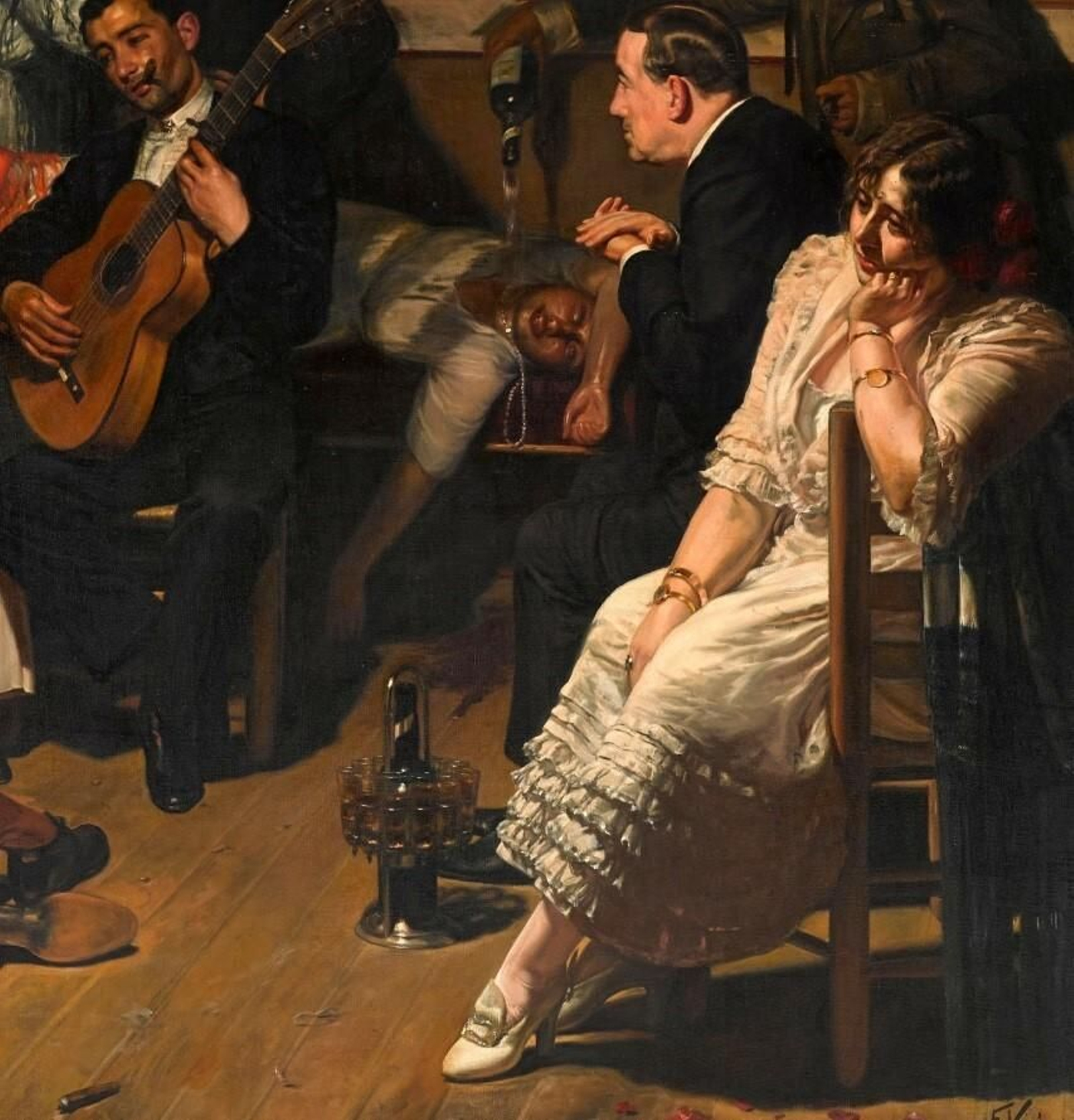 Detalle del cuadro La canción, de Eugenio Vivó Tarín.