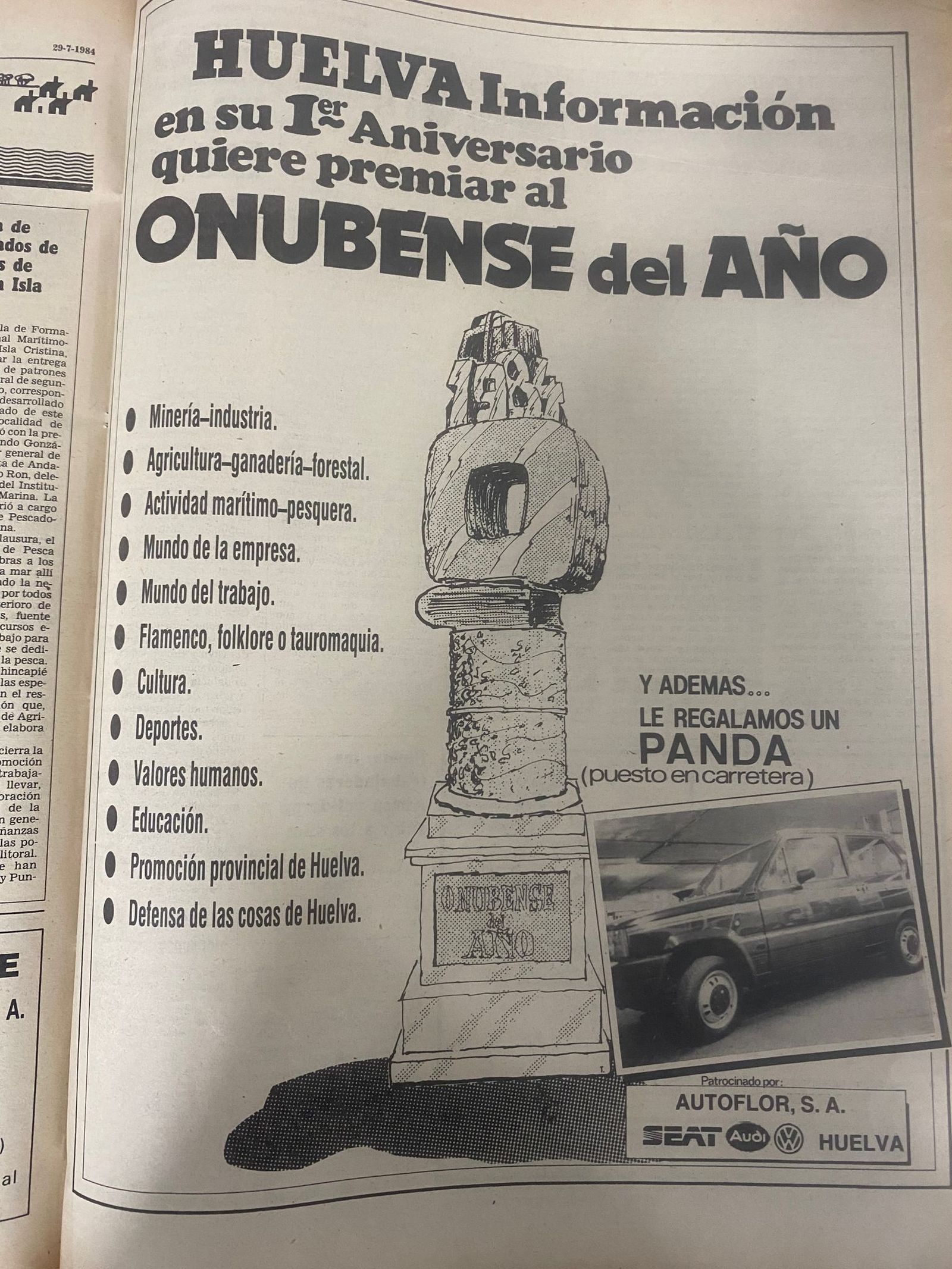 Primera edición del premio presentada en 1984 en el periódico Huelva Información
