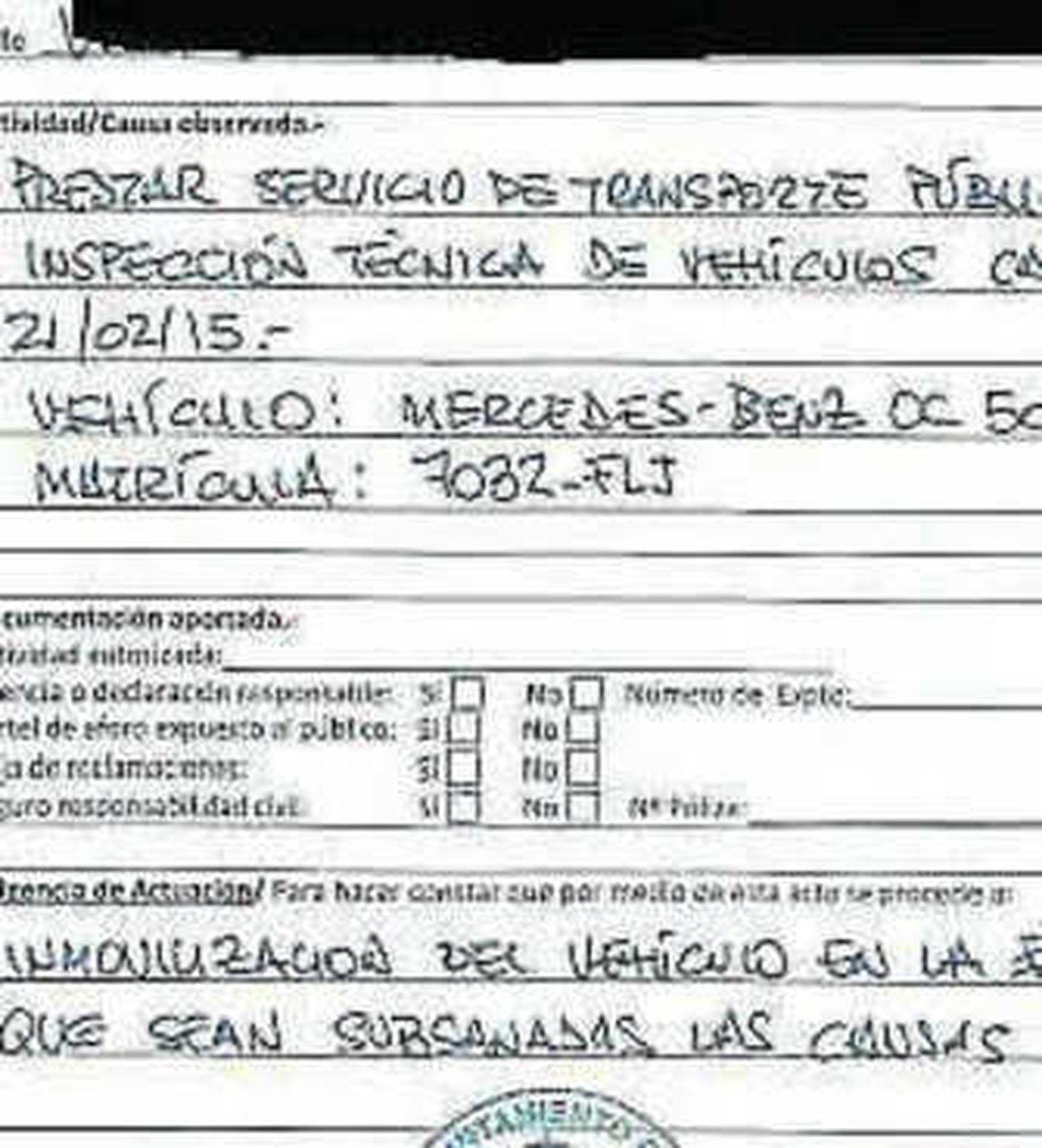 Dos vehículos sin la ITV en regla y las actas de los autobuses inmovilizados.