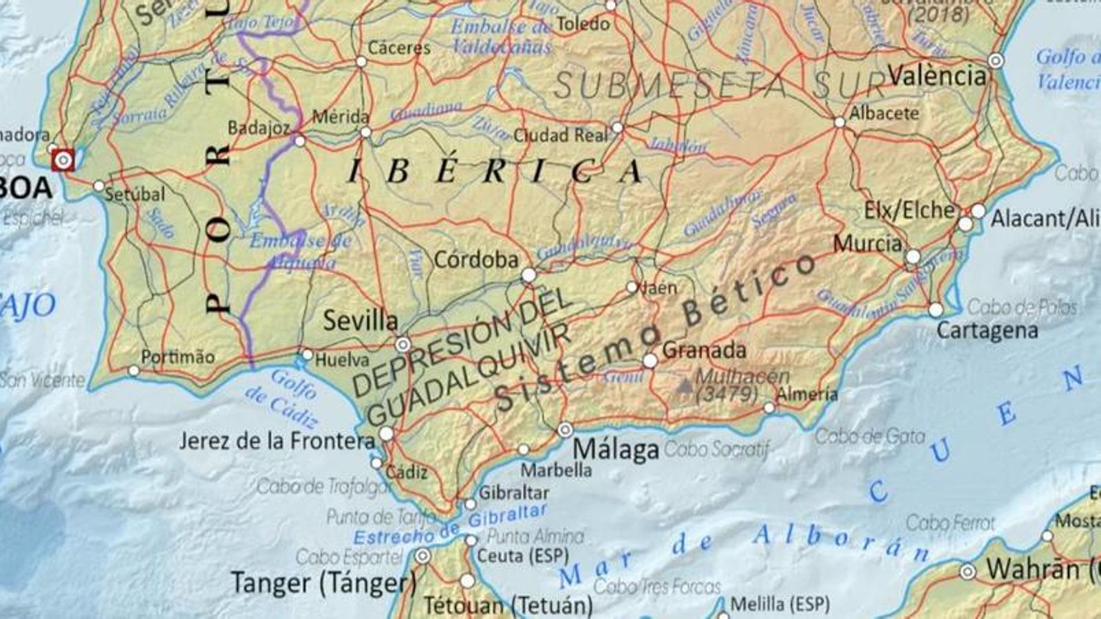 Mapa del sur de la Península Ibérica Mapa del sur de la Península Ibérica