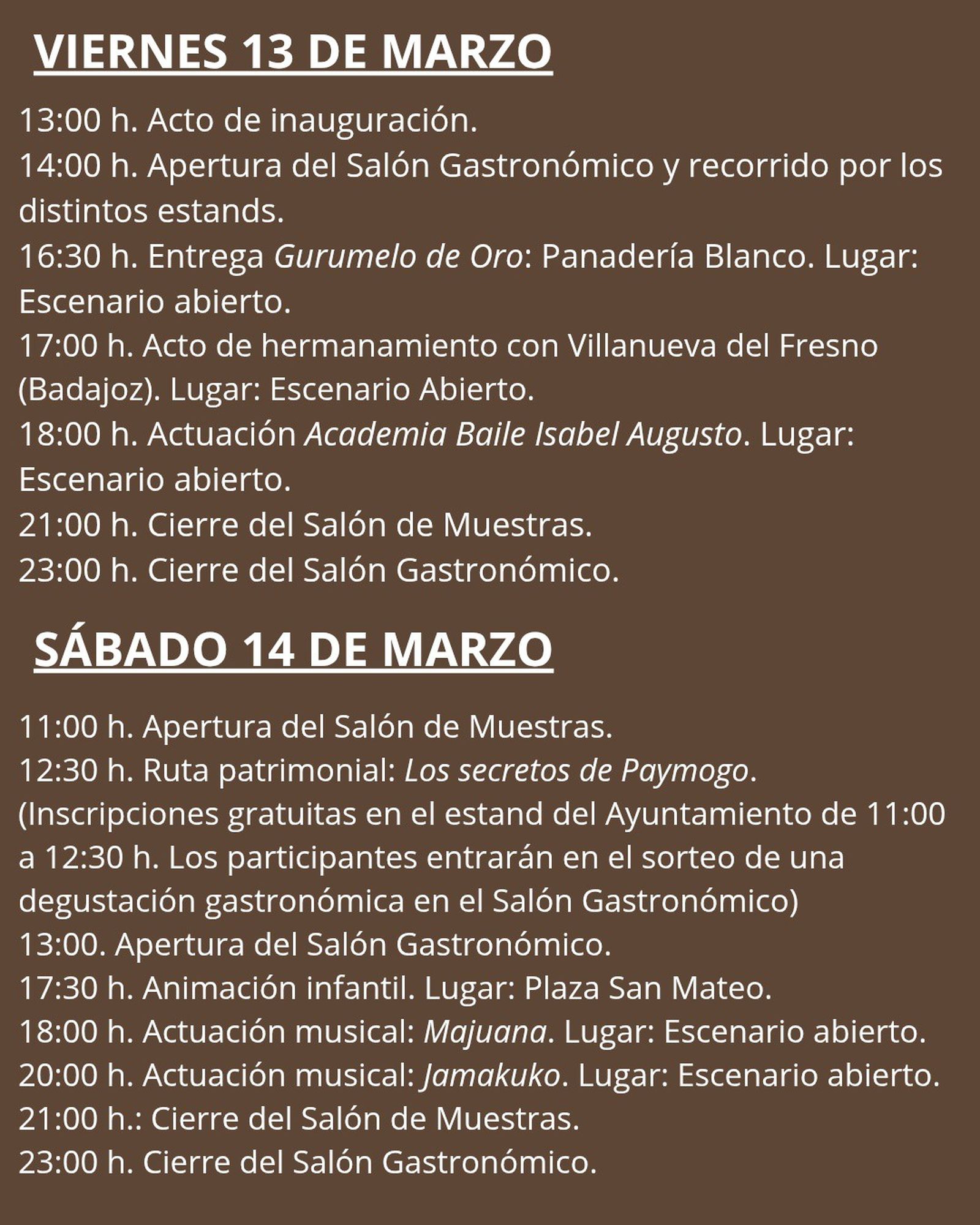 Programación del viernes y del sábado en la Feria Gastronómica Transfronteriza de Paymogo