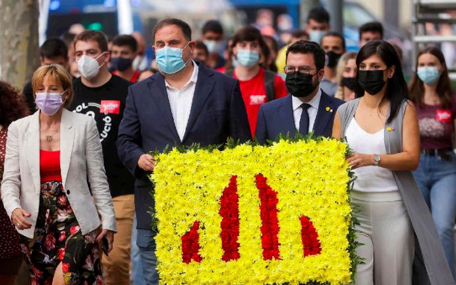 Aragonés, junto a Junqueras durante la ofrenda floral de la Diada.