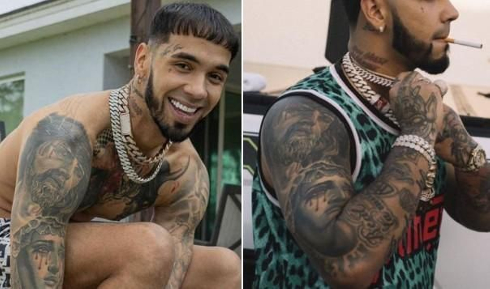 Imágenes de Anuel en las que se aprecia el tatuaje del Señor de la Salud que procesiona en Jerez. Imágenes de Anuel en las que se aprecia el tatuaje del Señor de la Salud que procesiona en Jerez.