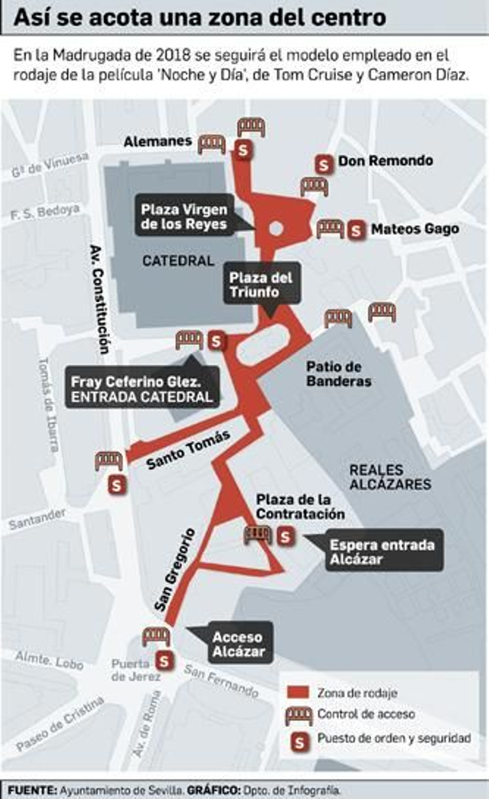 Infografía sobre la posible acotación del centro para la próxima Madrugada.