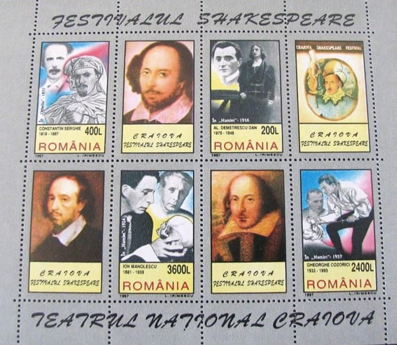 Varios sellos acuñados en Rumanía sobre Shakespeare.