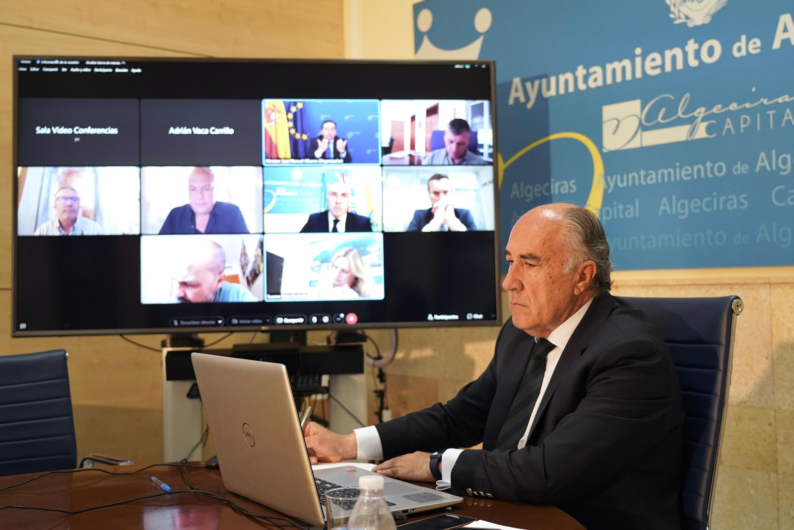 Landaluce durante la reunión telemática.