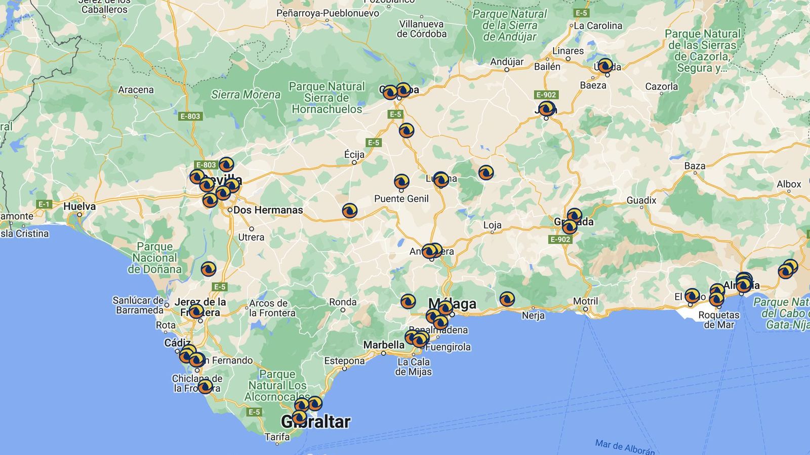 Salvo en Huelva, Plenoil está presente en todas las provincias andaluzas. Almería, Cádiz, Málaga y Sevilla concentran el mayor número de sus estaciones.