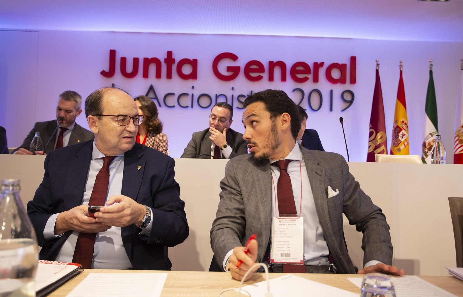 José Castro y José María del Nido, en la última Junta General del Sevilla.