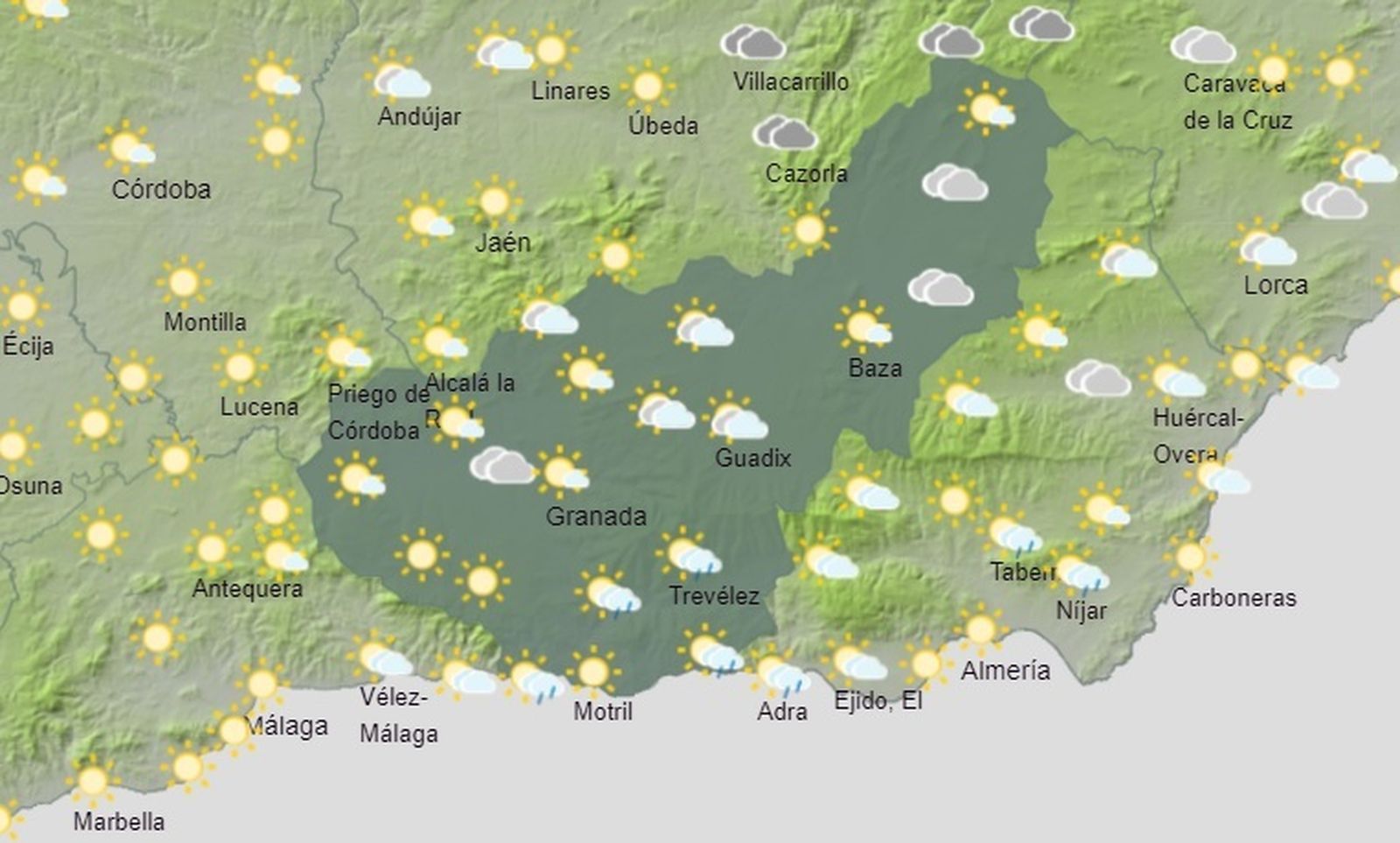 Mapa meteorológico para este domingo 14 de mayo en Granada