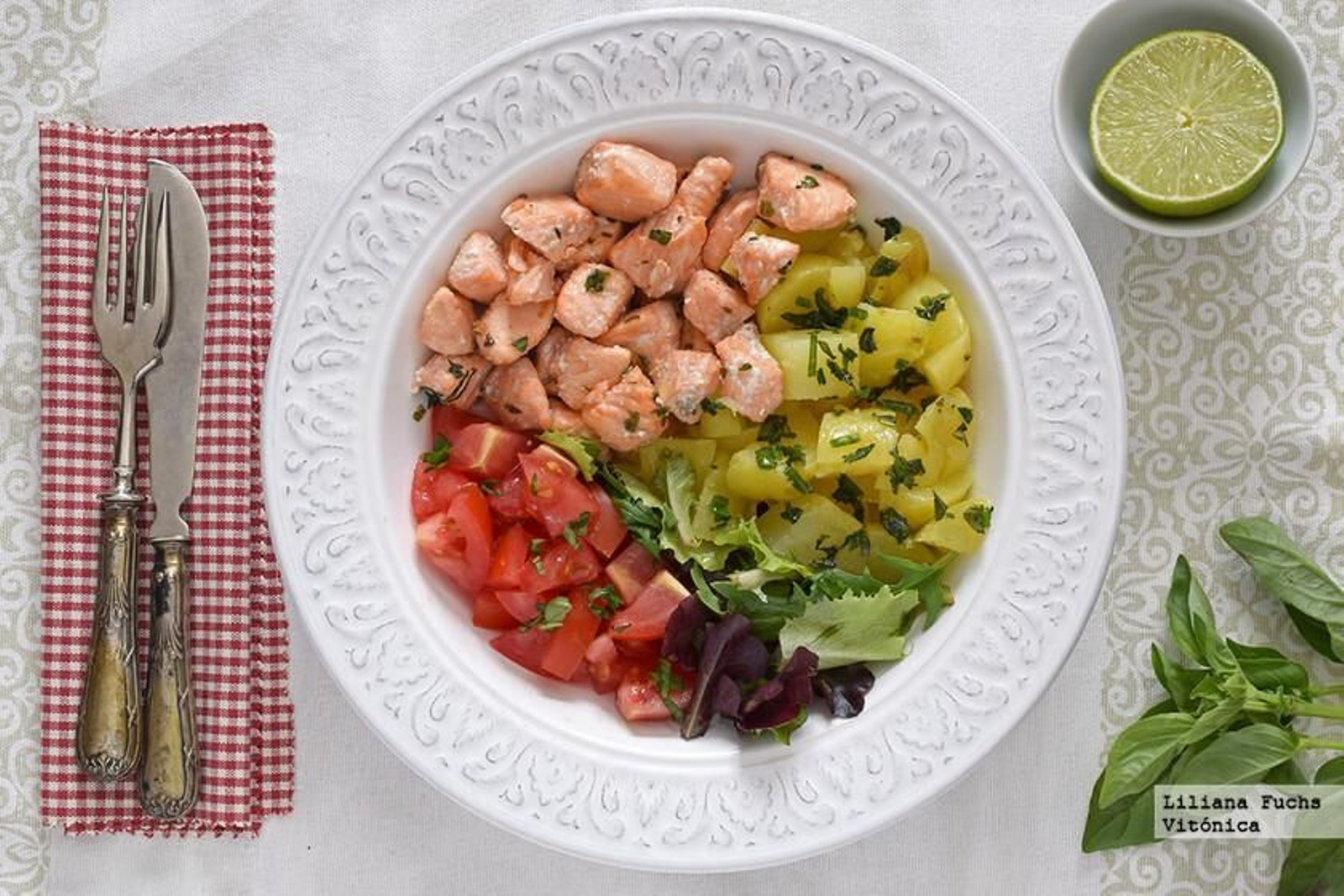 Ensalada templada de salmón y patata