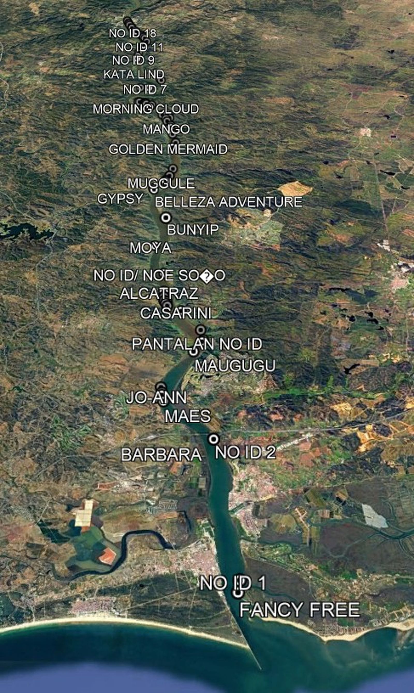 Captura de imagen del Río Guadiana con las embarcaciones atendidas por distintos motivos, todos relacionados con la borrasca Leonardo