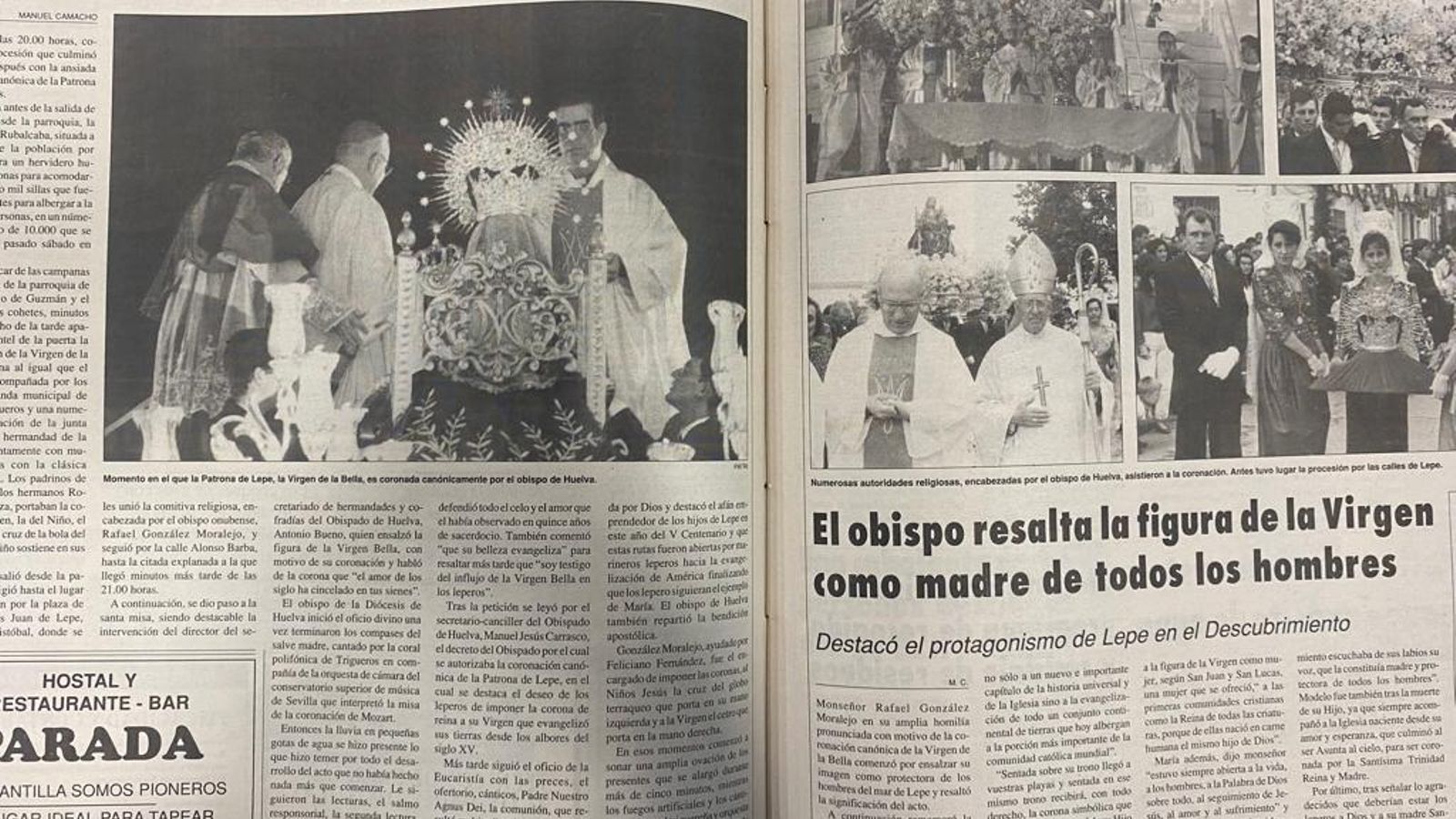 La Coronación de la Virgen de la Bella en el año 1992 en las páginas de Huelva Información.