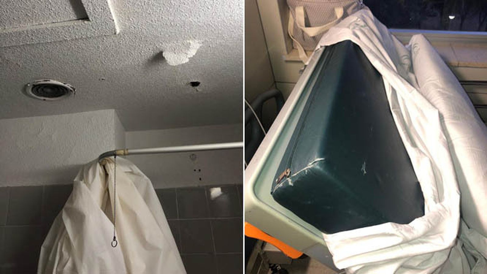 Estado del baño y del colchón de una habitación del Maternal del Virgen del Rocío.